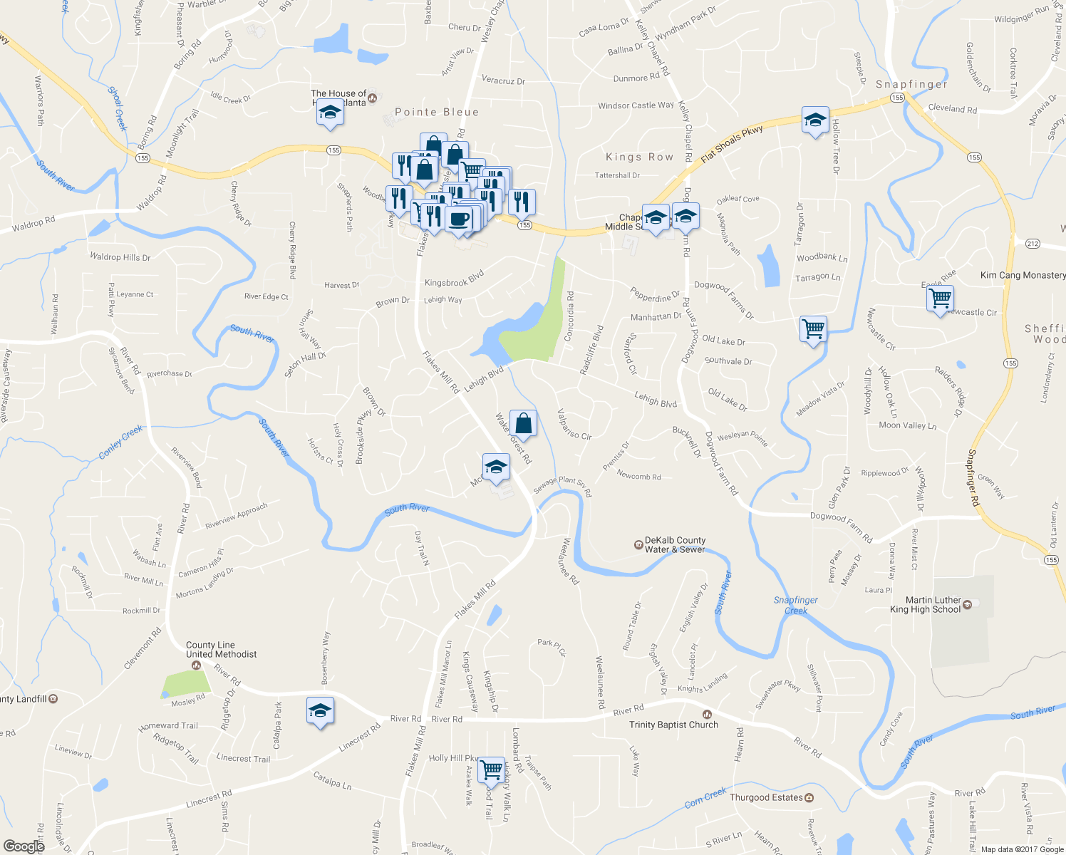 map of restaurants, bars, coffee shops, grocery stores, and more near 4028 William and Mary Court in Decatur