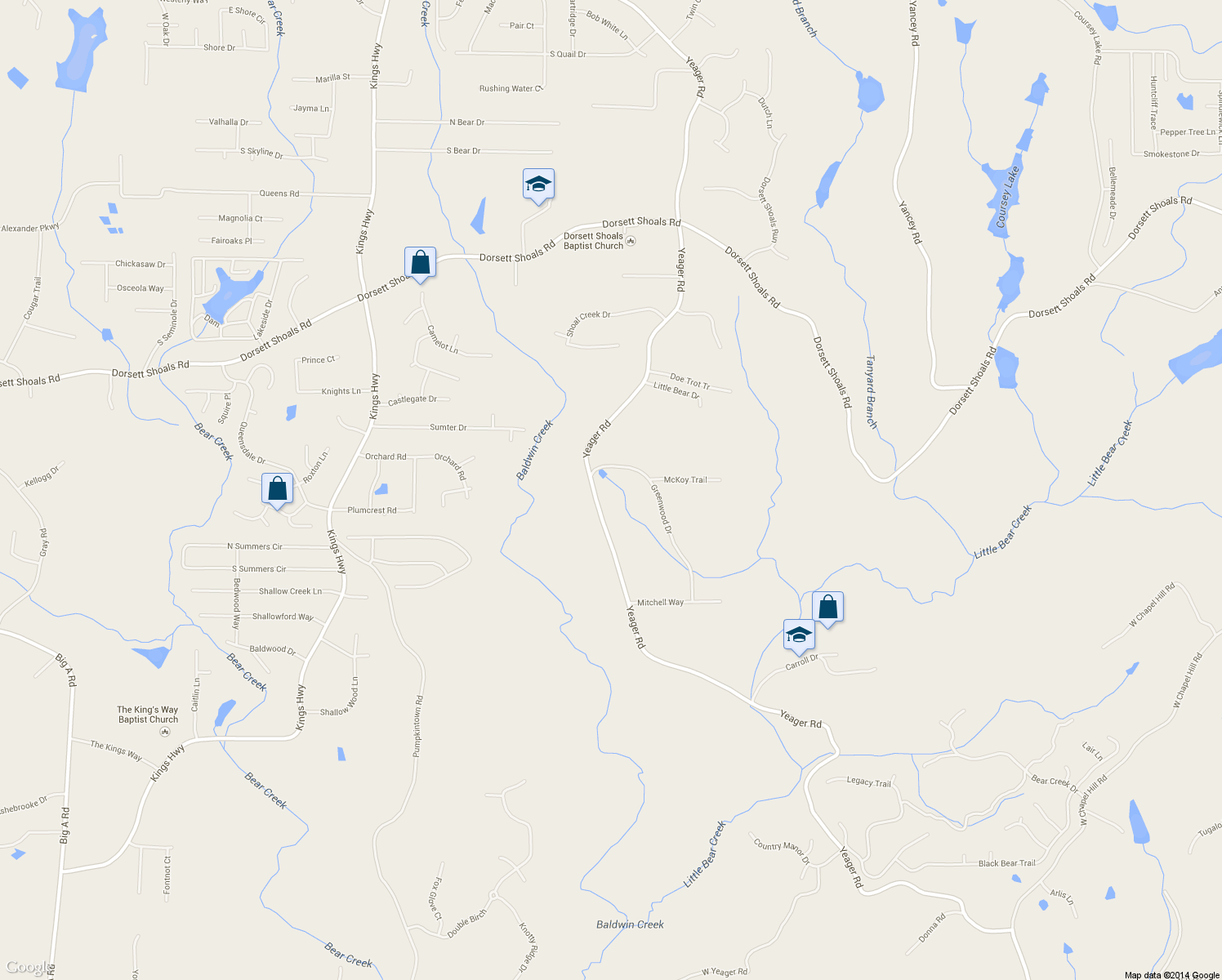 map of restaurants, bars, coffee shops, grocery stores, and more near 4962 Yeager Rd in Douglasville
