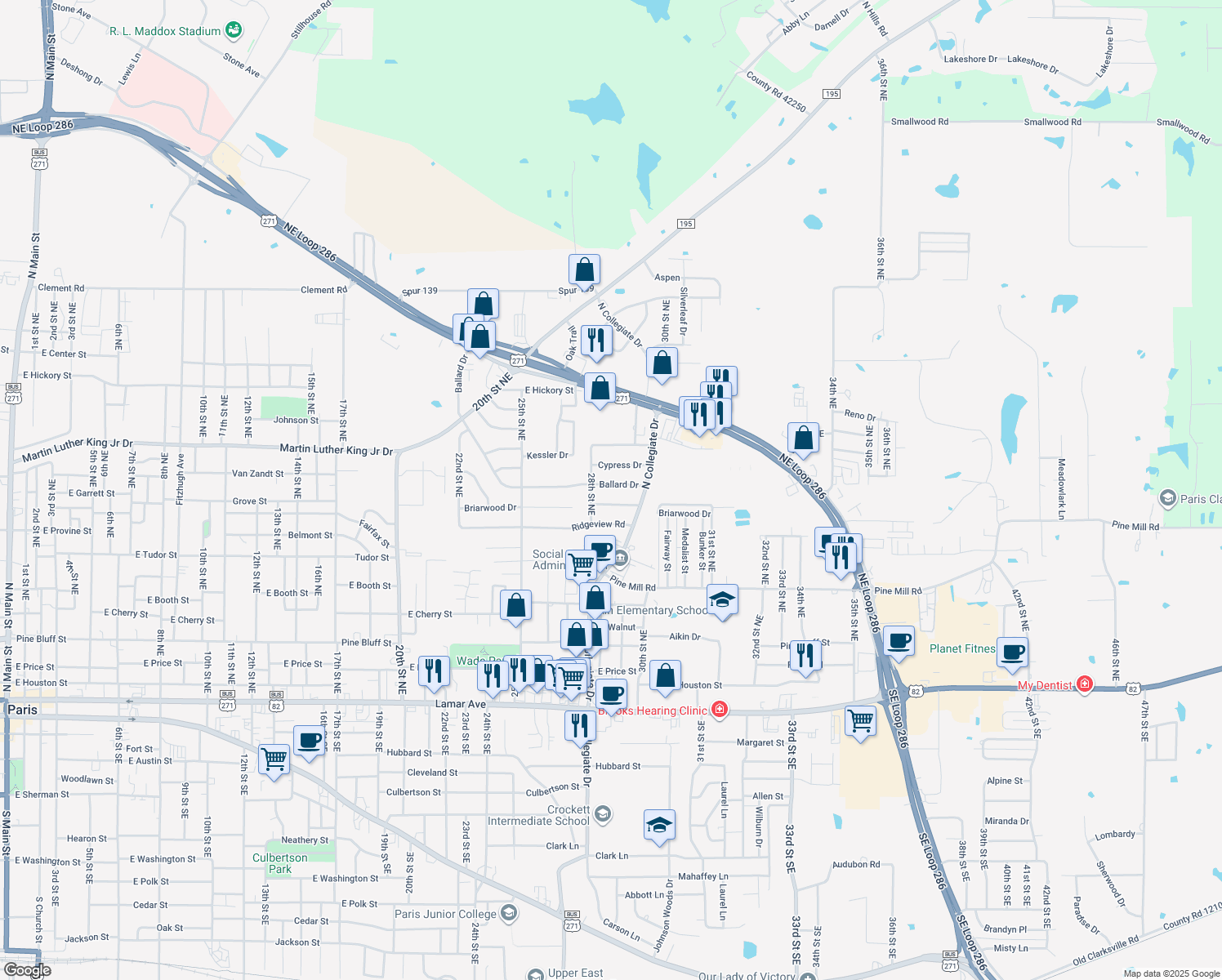 map of restaurants, bars, coffee shops, grocery stores, and more near 2840 Ballard Dr in Paris