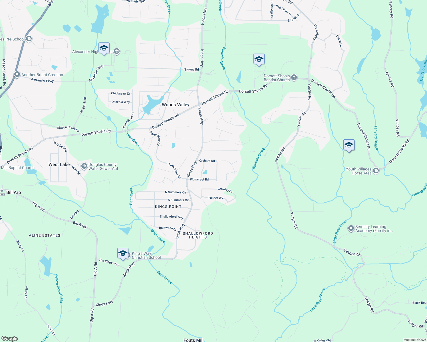map of restaurants, bars, coffee shops, grocery stores, and more near 4953 Apple Valley Road in Douglasville