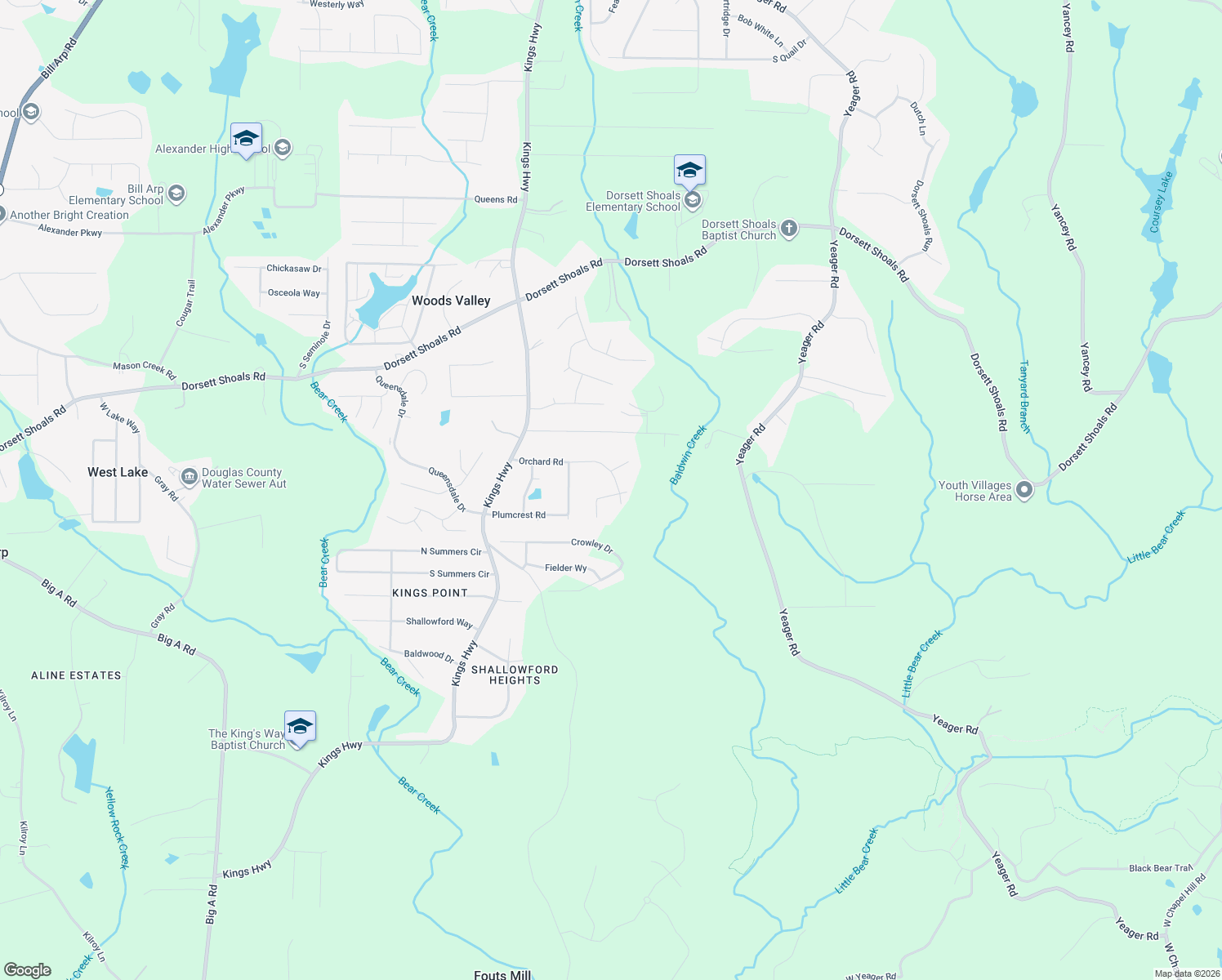 map of restaurants, bars, coffee shops, grocery stores, and more near 5950 Hilltop Drive in Douglasville