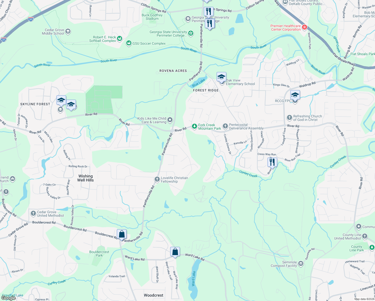 map of restaurants, bars, coffee shops, grocery stores, and more near 3818 Soapstone Road in Decatur