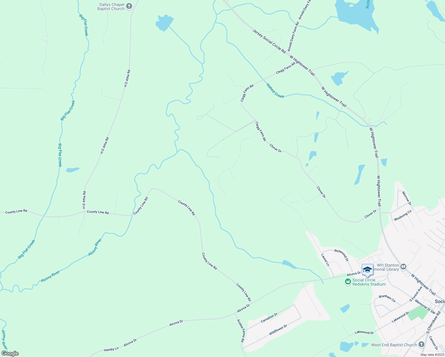map of restaurants, bars, coffee shops, grocery stores, and more near 909 Riverstone Ct in Social Circle
