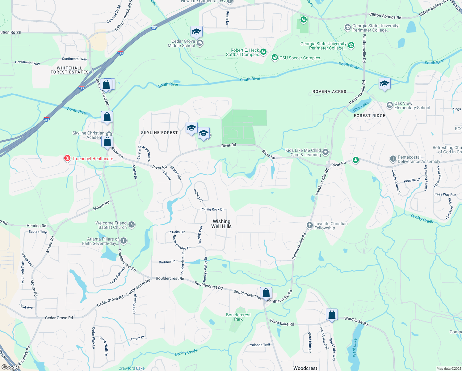 map of restaurants, bars, coffee shops, grocery stores, and more near 2609 Micah Drive in Ellenwood