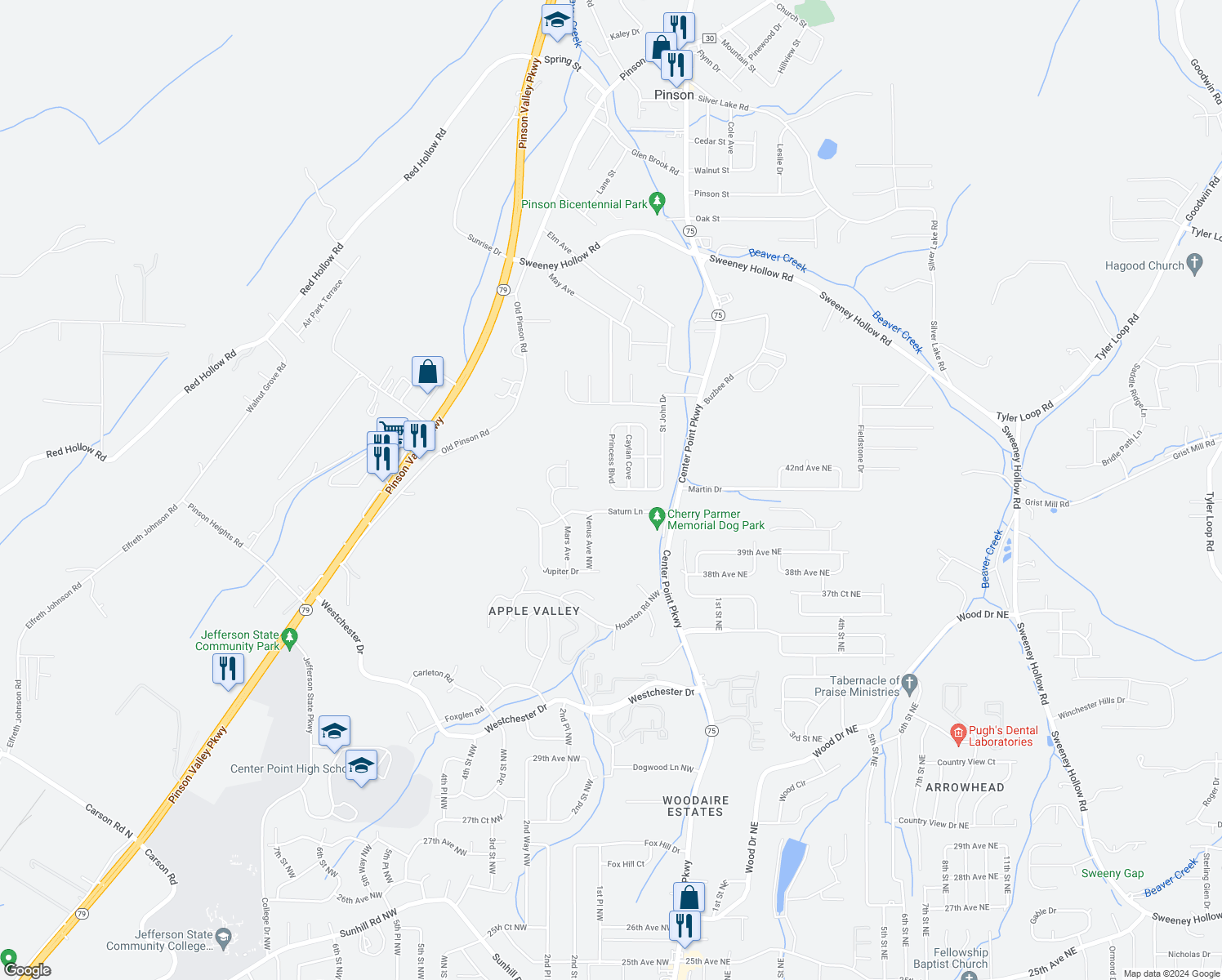 map of restaurants, bars, coffee shops, grocery stores, and more near 6025 Princess Boulevard in Birmingham