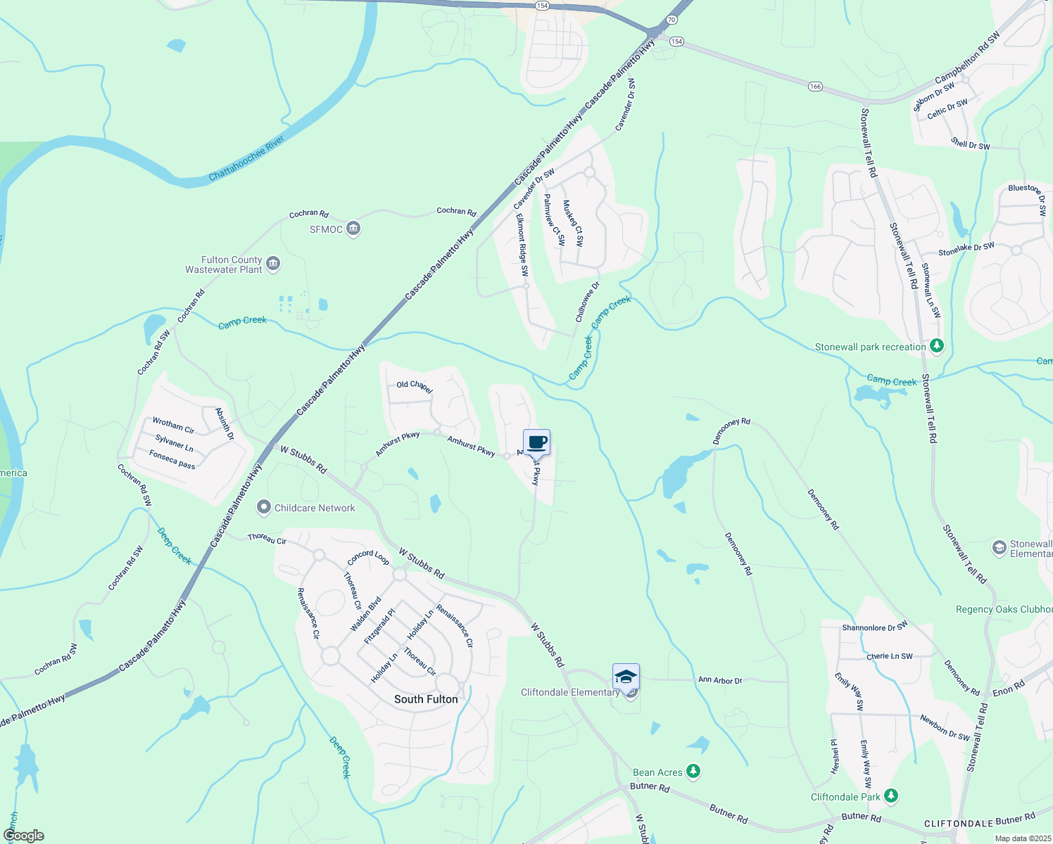map of restaurants, bars, coffee shops, grocery stores, and more near 3243 Timber Ridge in College Park