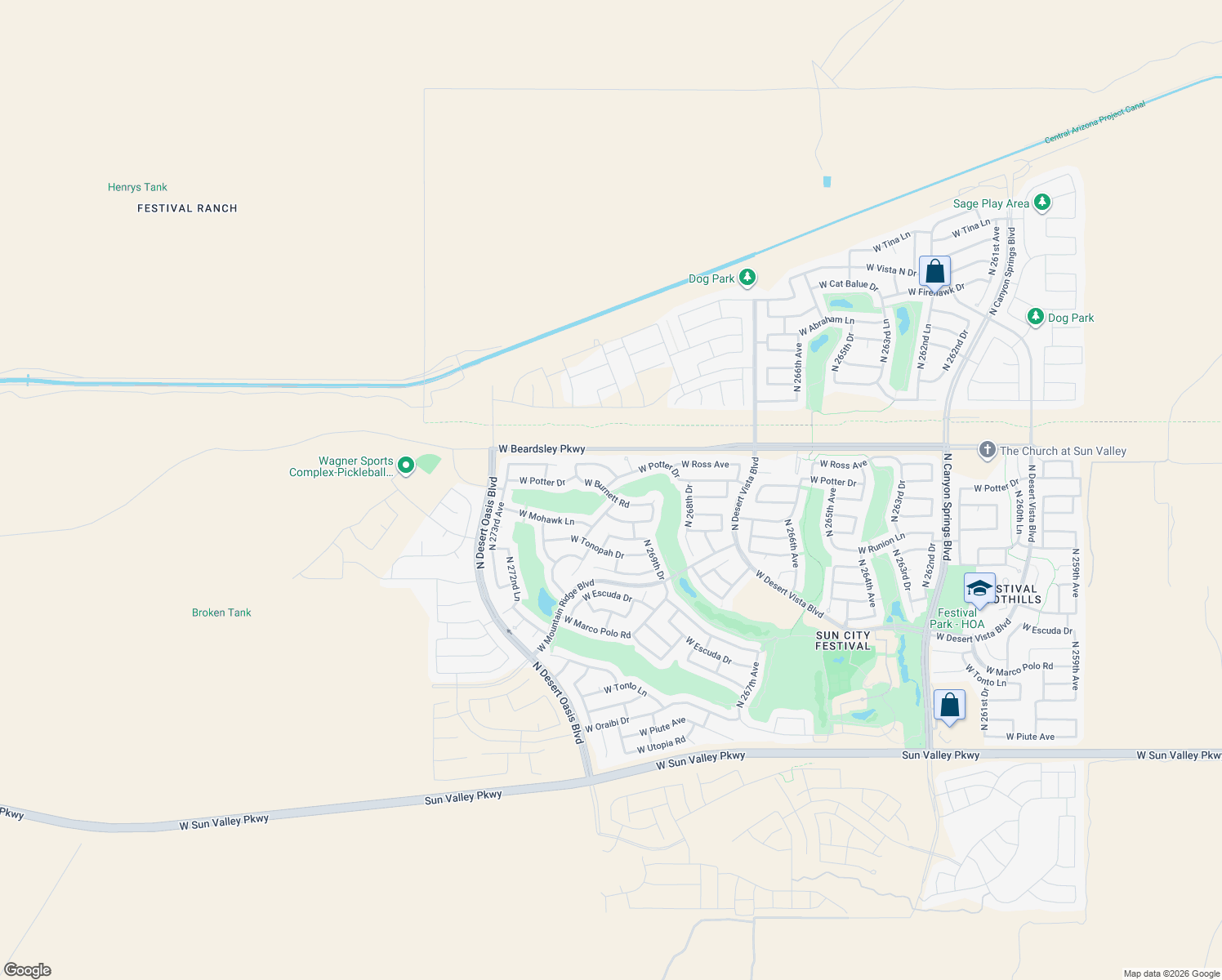map of restaurants, bars, coffee shops, grocery stores, and more near 27055 West Potter Drive in Buckeye