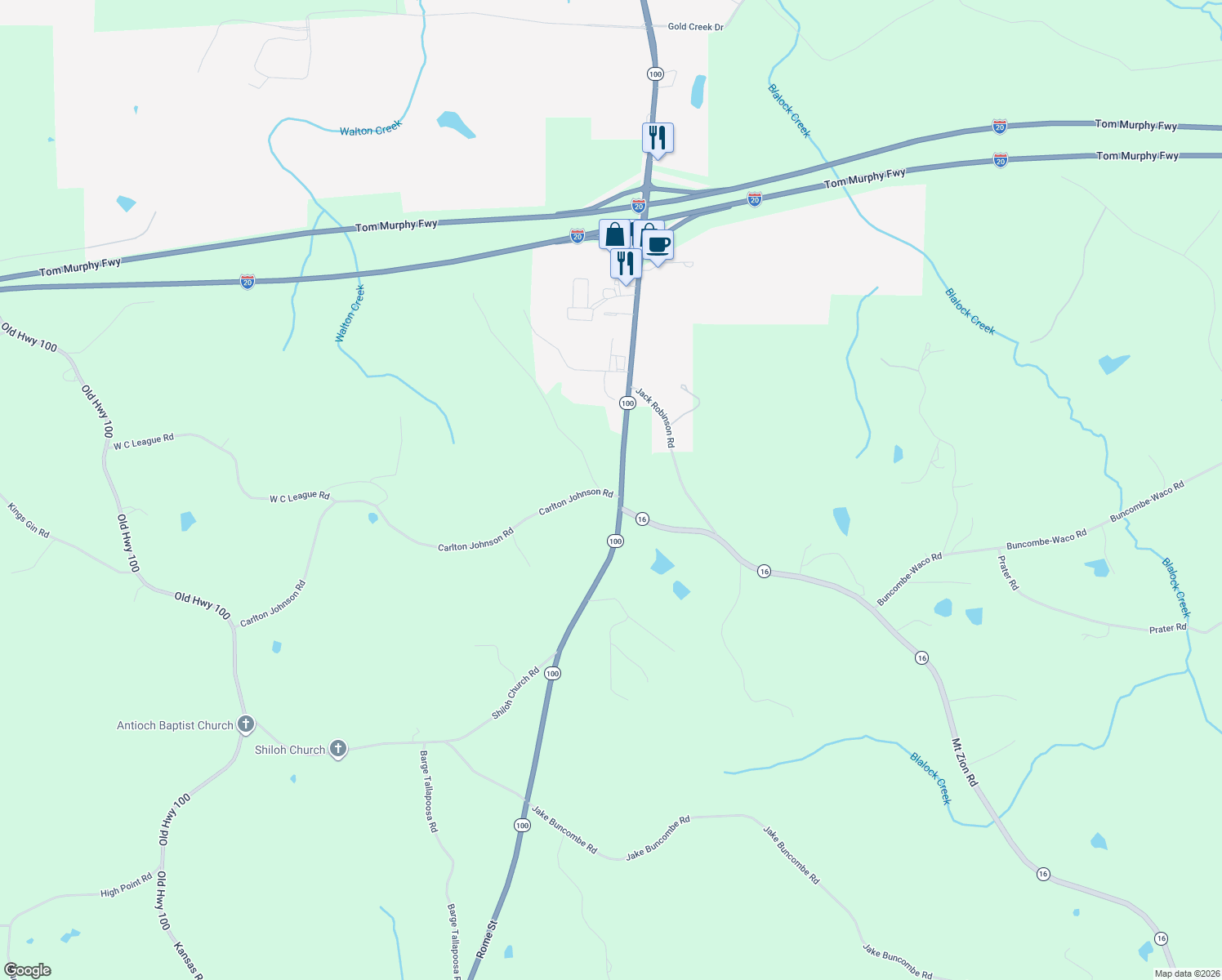 map of restaurants, bars, coffee shops, grocery stores, and more near 760 Carlton Johnson Road in Waco