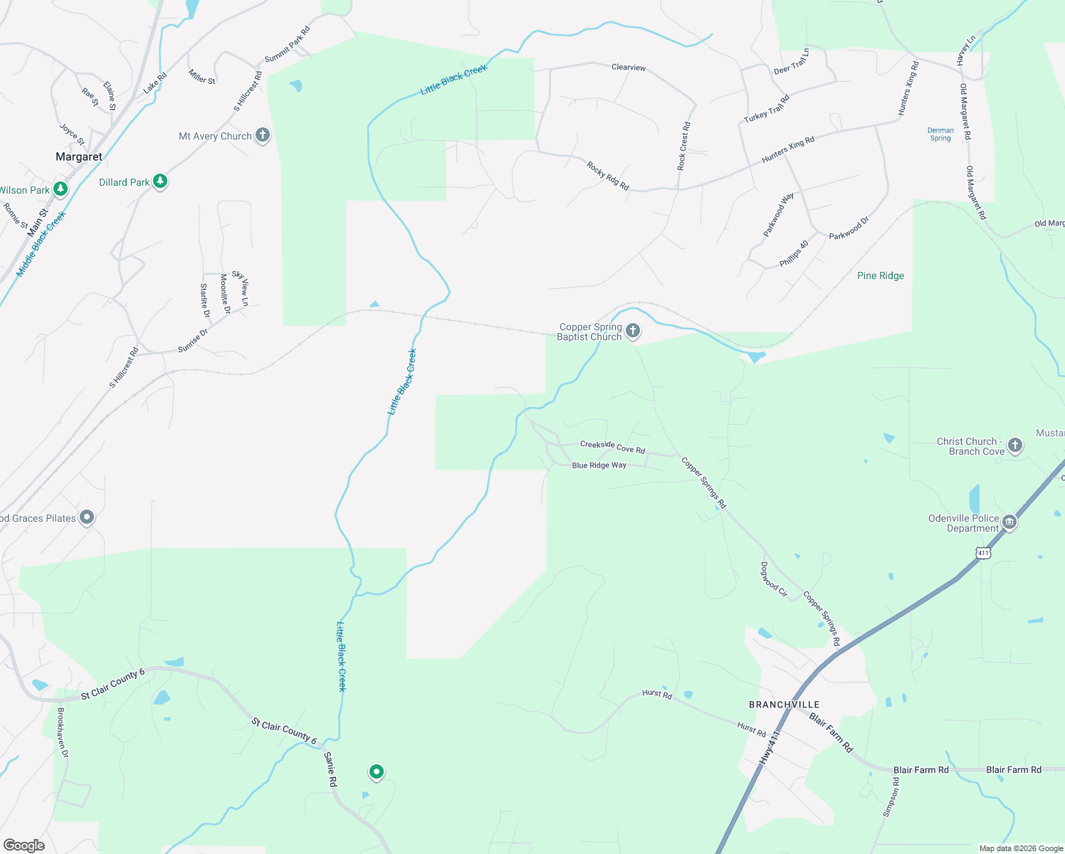 map of restaurants, bars, coffee shops, grocery stores, and more near Anderson Mountain Lane in Odenville