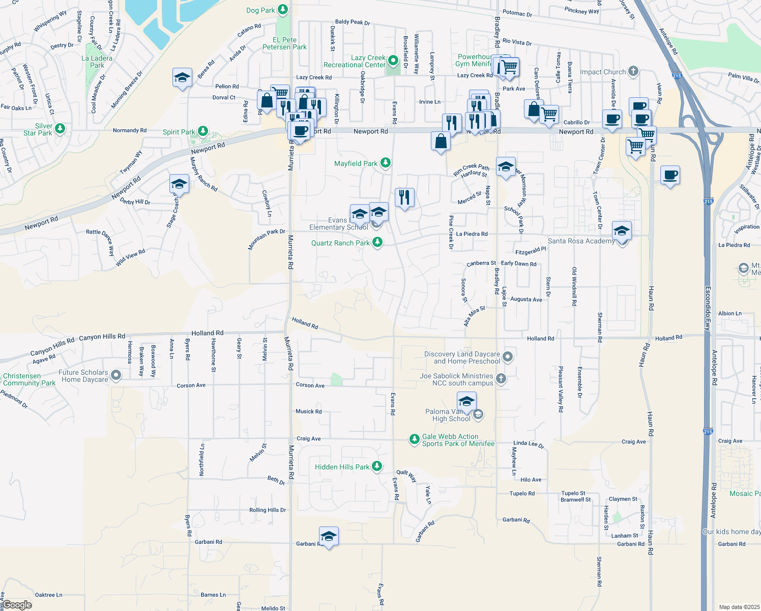 map of restaurants, bars, coffee shops, grocery stores, and more near 30826 Yellow Poplar Circle in Menifee