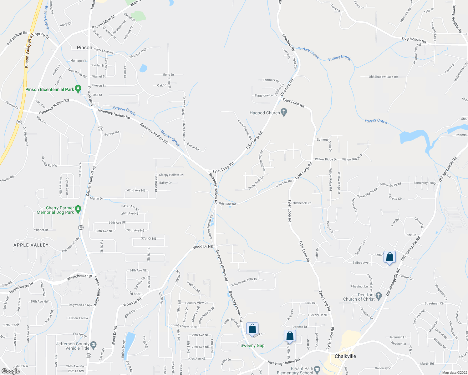 map of restaurants, bars, coffee shops, grocery stores, and more near 5286 Bridle Path Lane in Pinson