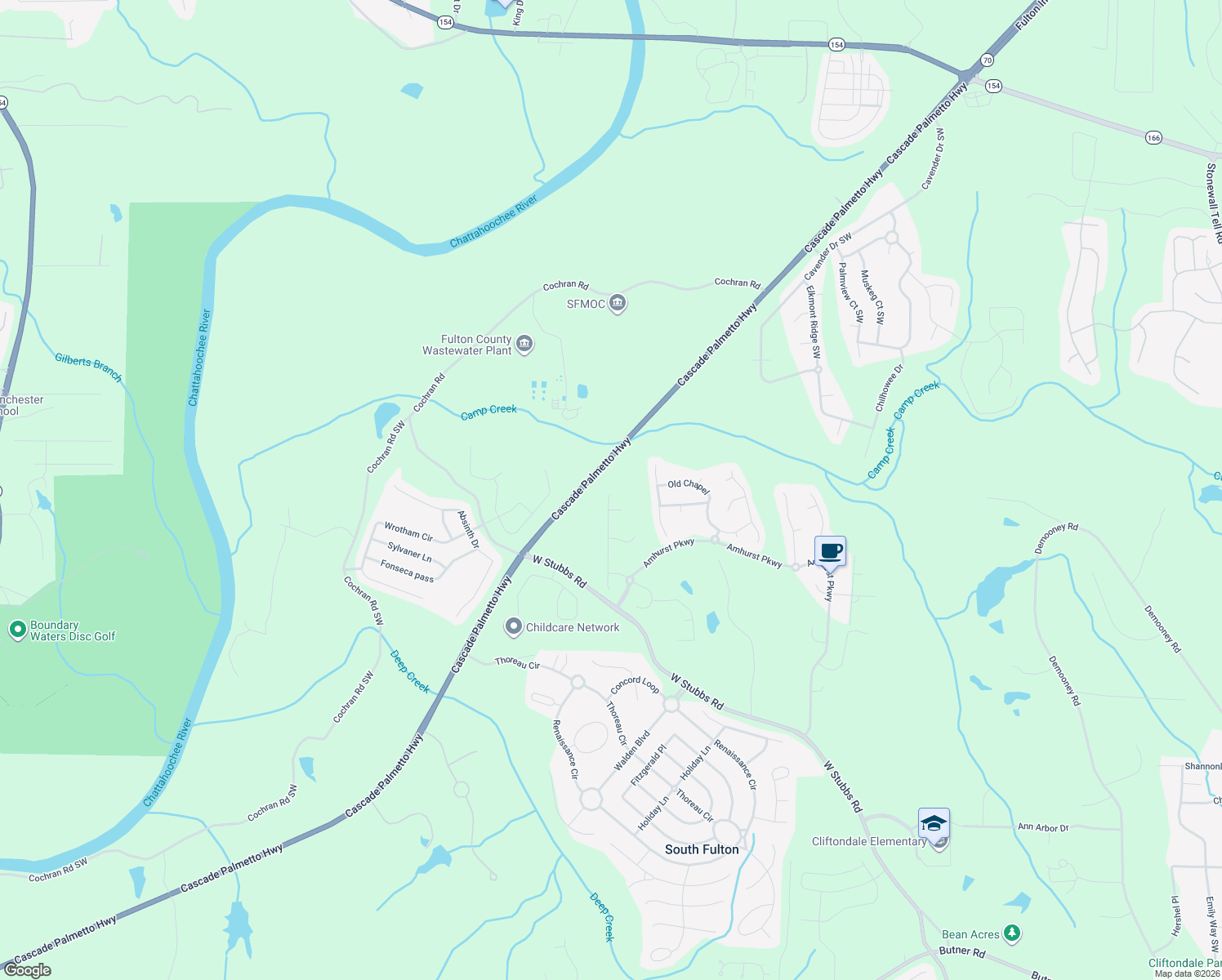 map of restaurants, bars, coffee shops, grocery stores, and more near 3000 Highgreen Trail in College Park