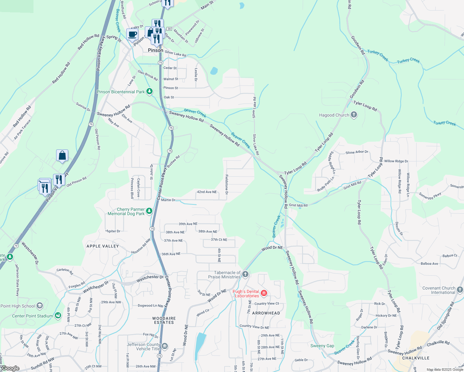 map of restaurants, bars, coffee shops, grocery stores, and more near 509 Bailey Drive in Birmingham