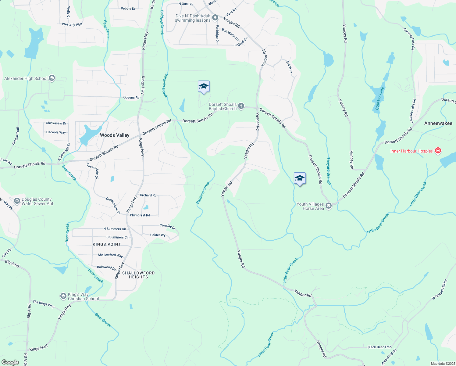 map of restaurants, bars, coffee shops, grocery stores, and more near 4843 Yeager Road in Douglasville