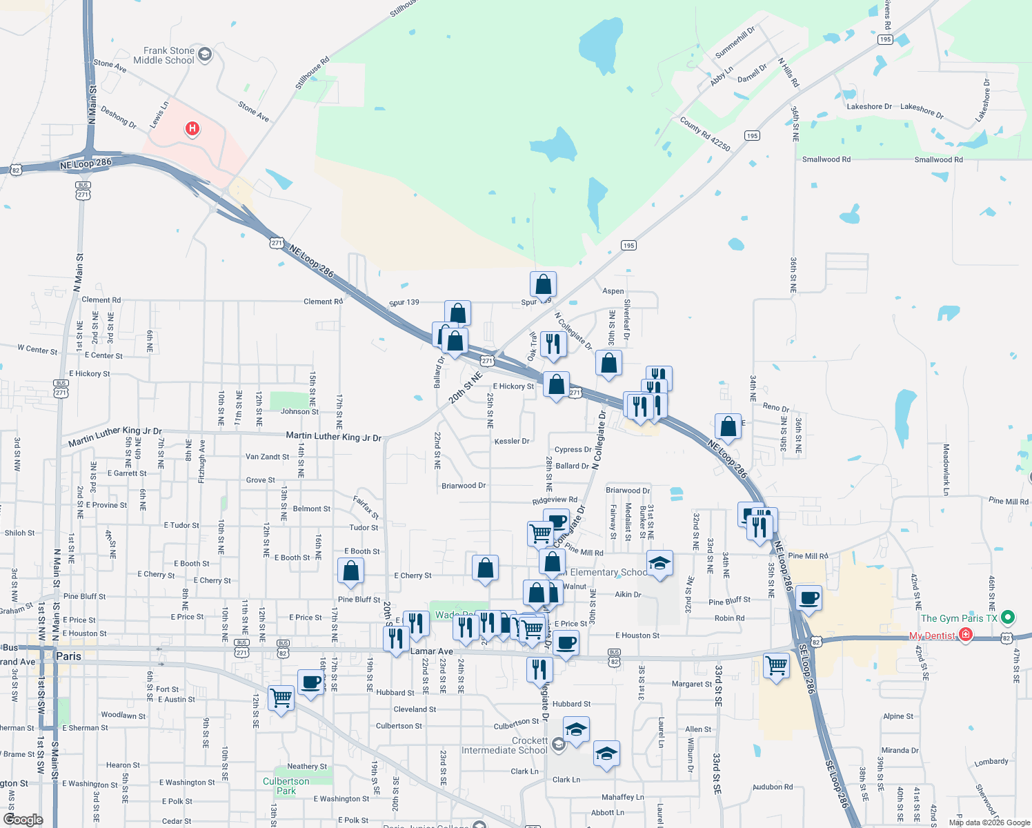 map of restaurants, bars, coffee shops, grocery stores, and more near 1365 26th Street Northeast in Paris