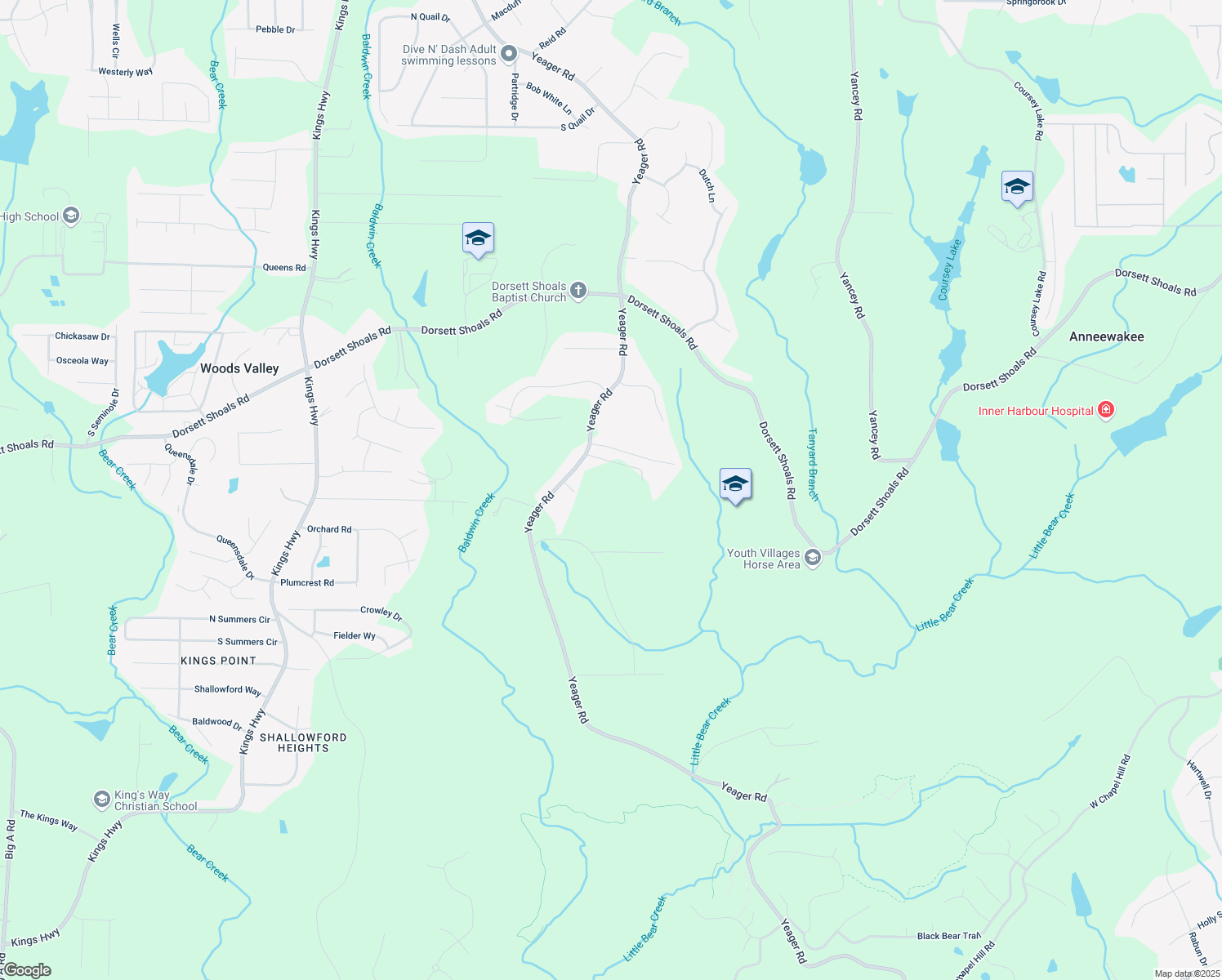 map of restaurants, bars, coffee shops, grocery stores, and more near 4820 Yeager Road in Douglasville