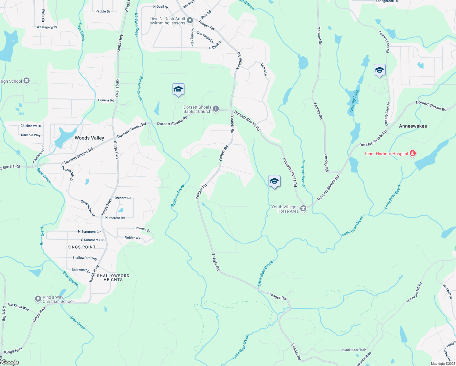 map of restaurants, bars, coffee shops, grocery stores, and more near 4820 Yeager Road in Douglasville