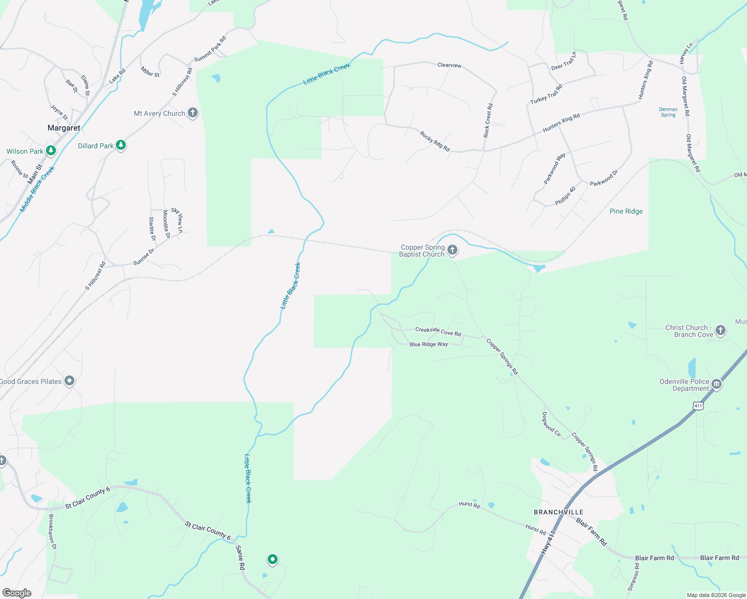 map of restaurants, bars, coffee shops, grocery stores, and more near Anderson Mountain Lane in Odenville