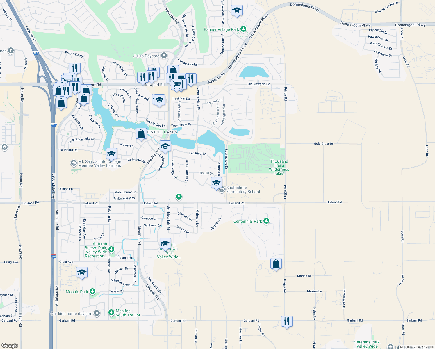 map of restaurants, bars, coffee shops, grocery stores, and more near 30757 Alston Lane in Menifee