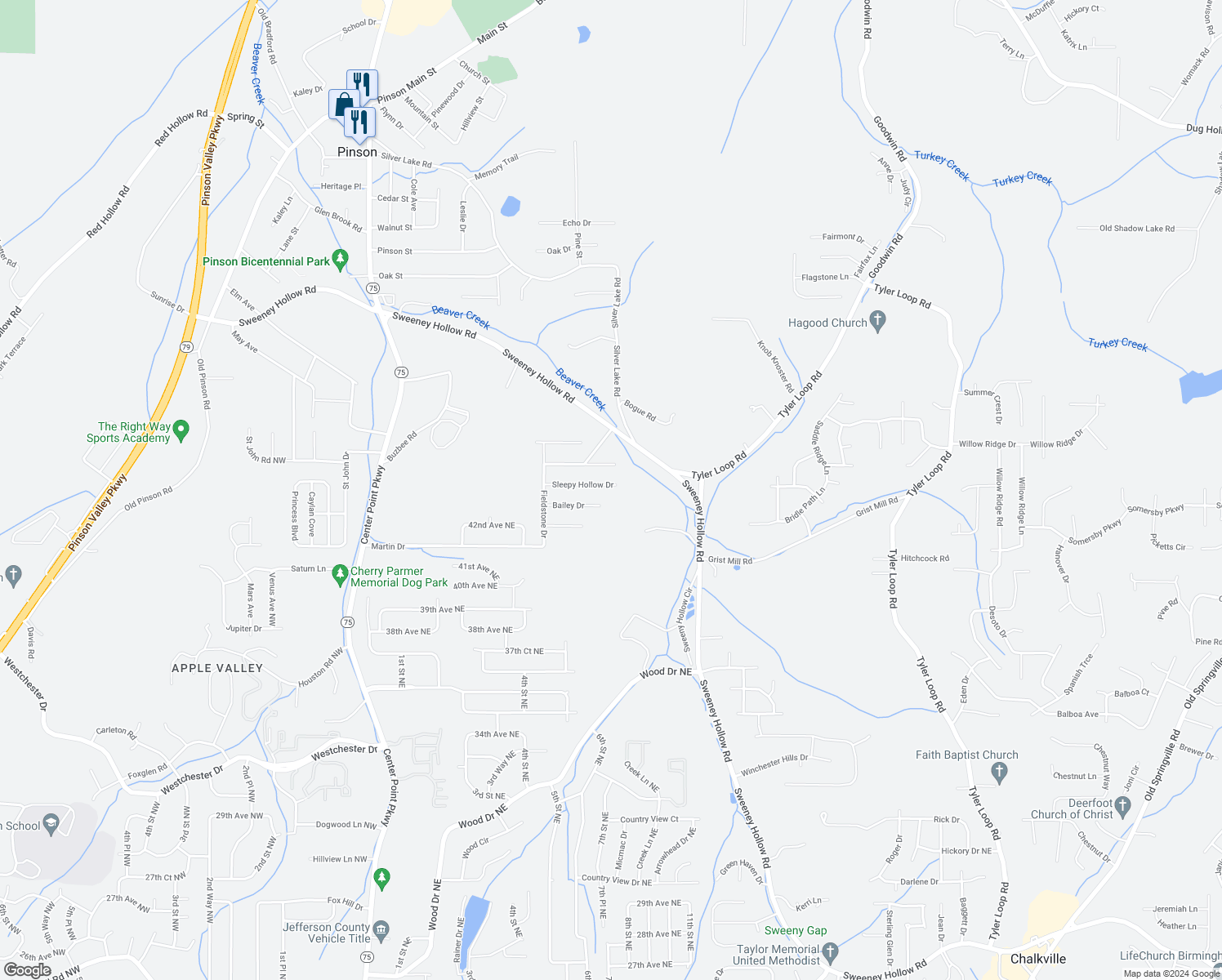 map of restaurants, bars, coffee shops, grocery stores, and more near 3107 Sleepy Hollow Drive in Birmingham