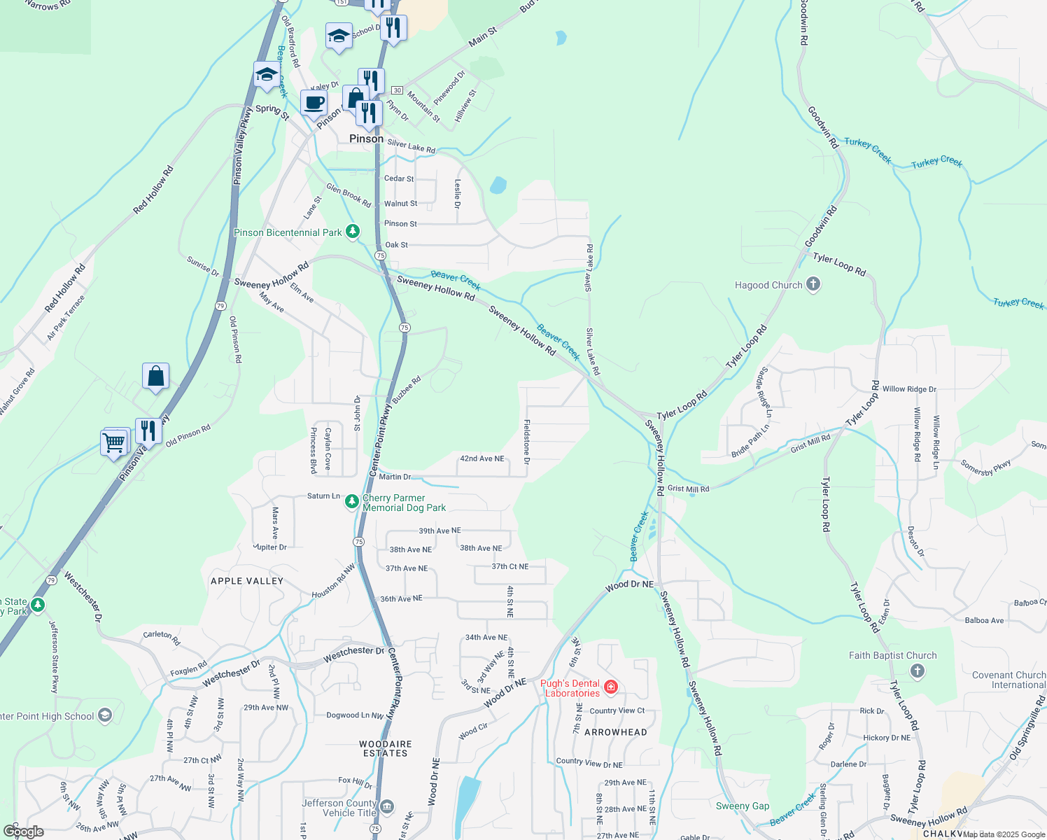 map of restaurants, bars, coffee shops, grocery stores, and more near 4220 Fieldstone Drive in Birmingham