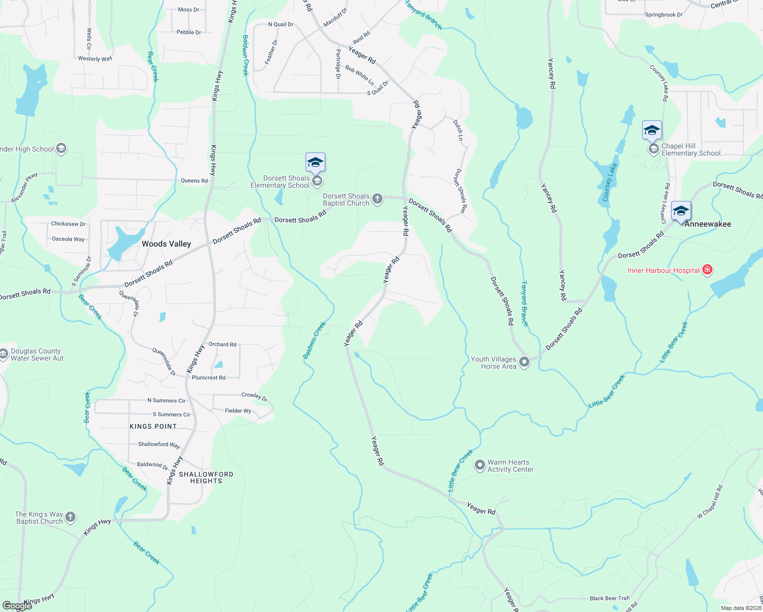 map of restaurants, bars, coffee shops, grocery stores, and more near 4752 Yeager Road in Douglasville