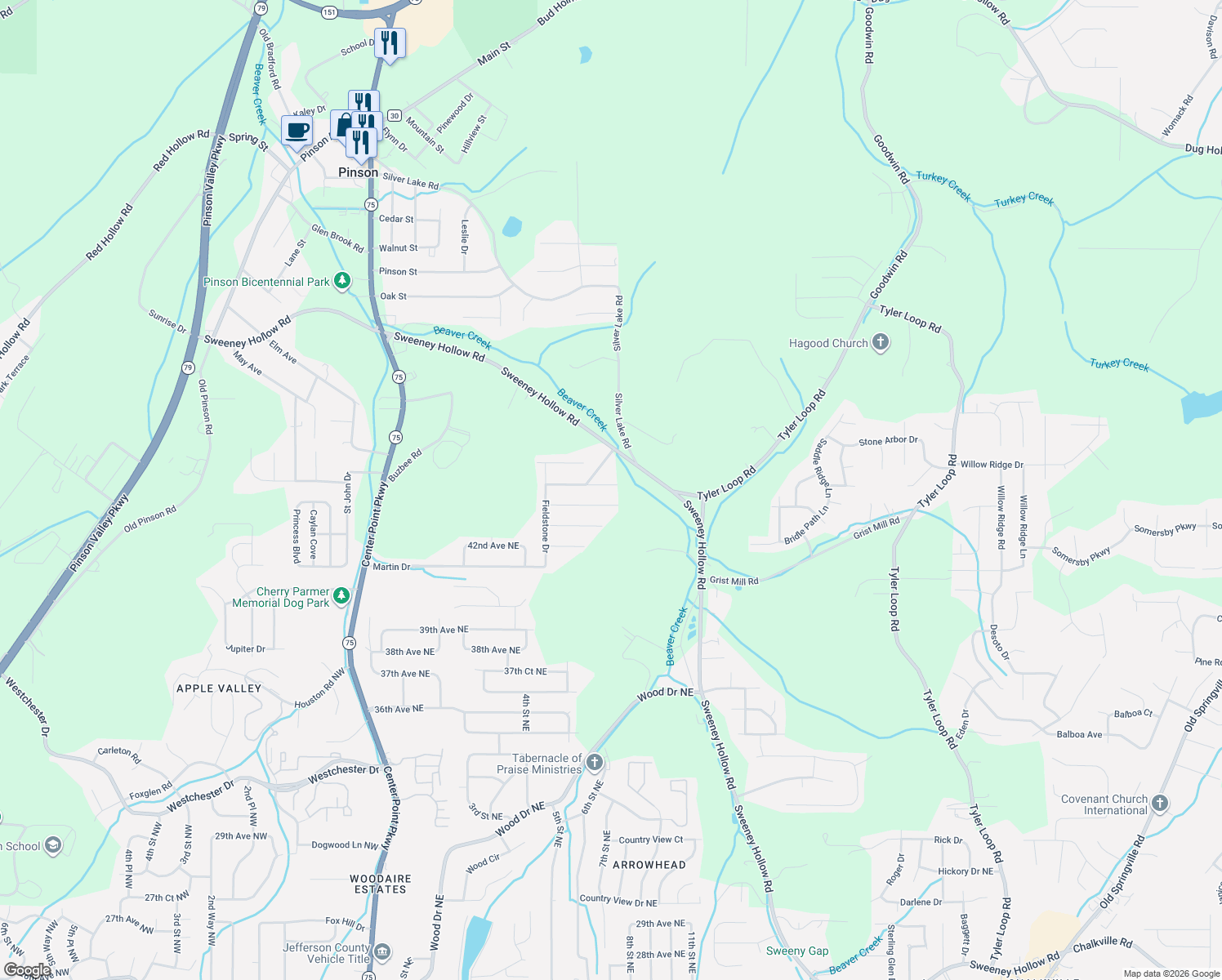 map of restaurants, bars, coffee shops, grocery stores, and more near 3105 Cobblestone Drive in Birmingham
