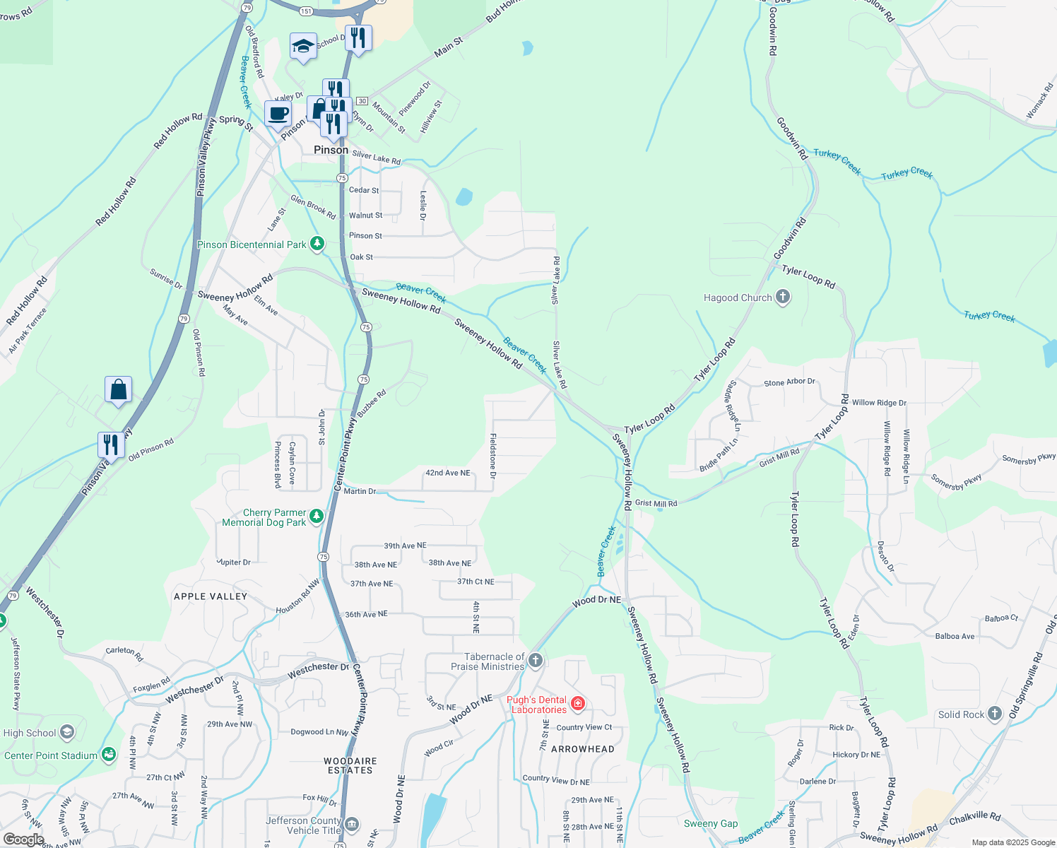 map of restaurants, bars, coffee shops, grocery stores, and more near 3125 Cobblestone Drive in Birmingham