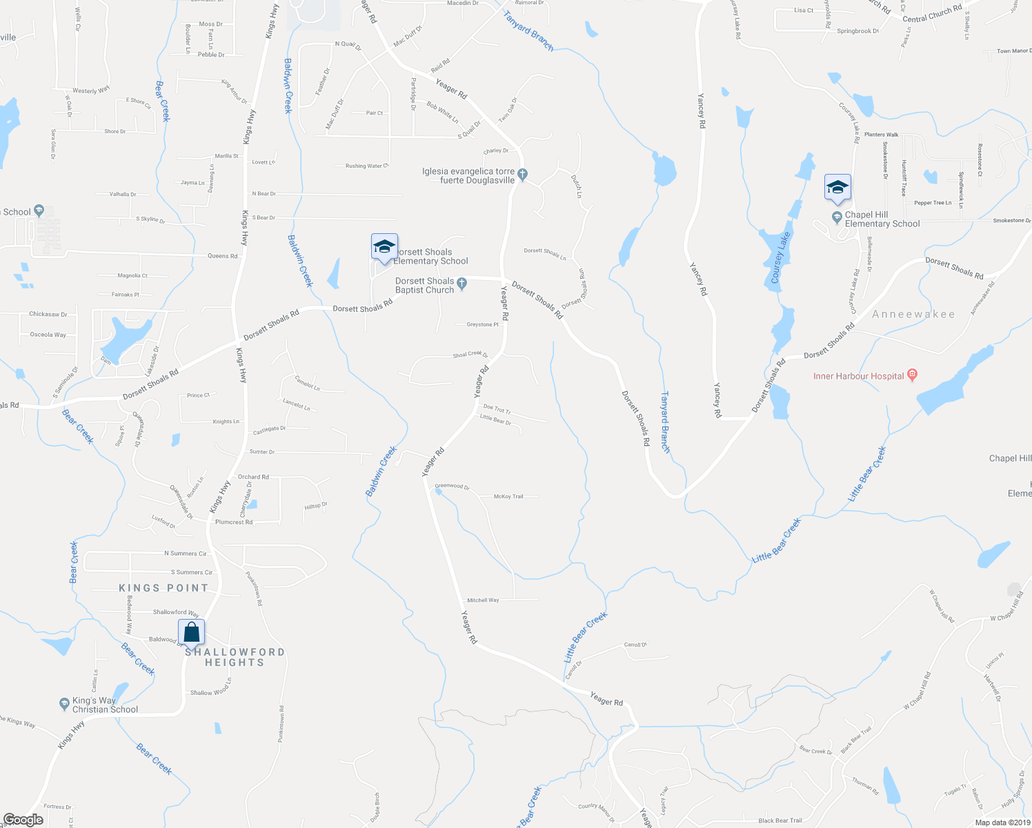 map of restaurants, bars, coffee shops, grocery stores, and more near 5570 Doe Trot Tr in Douglasville