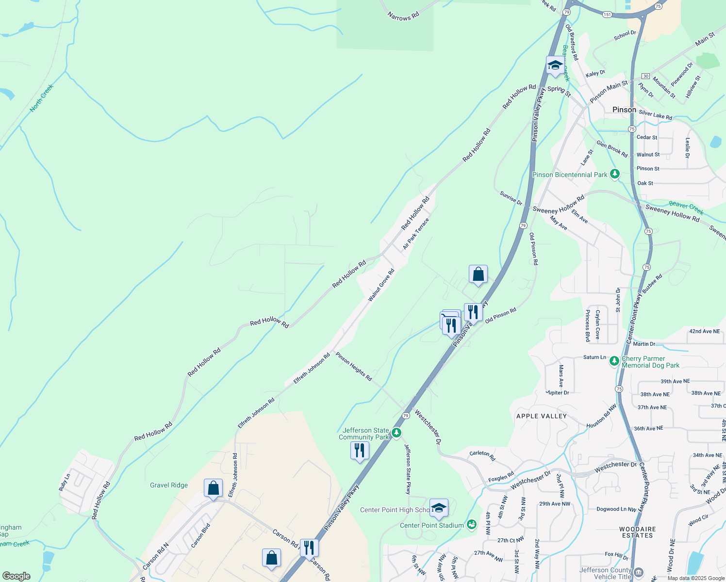 map of restaurants, bars, coffee shops, grocery stores, and more near 5778 Walnut Grove Road in Birmingham