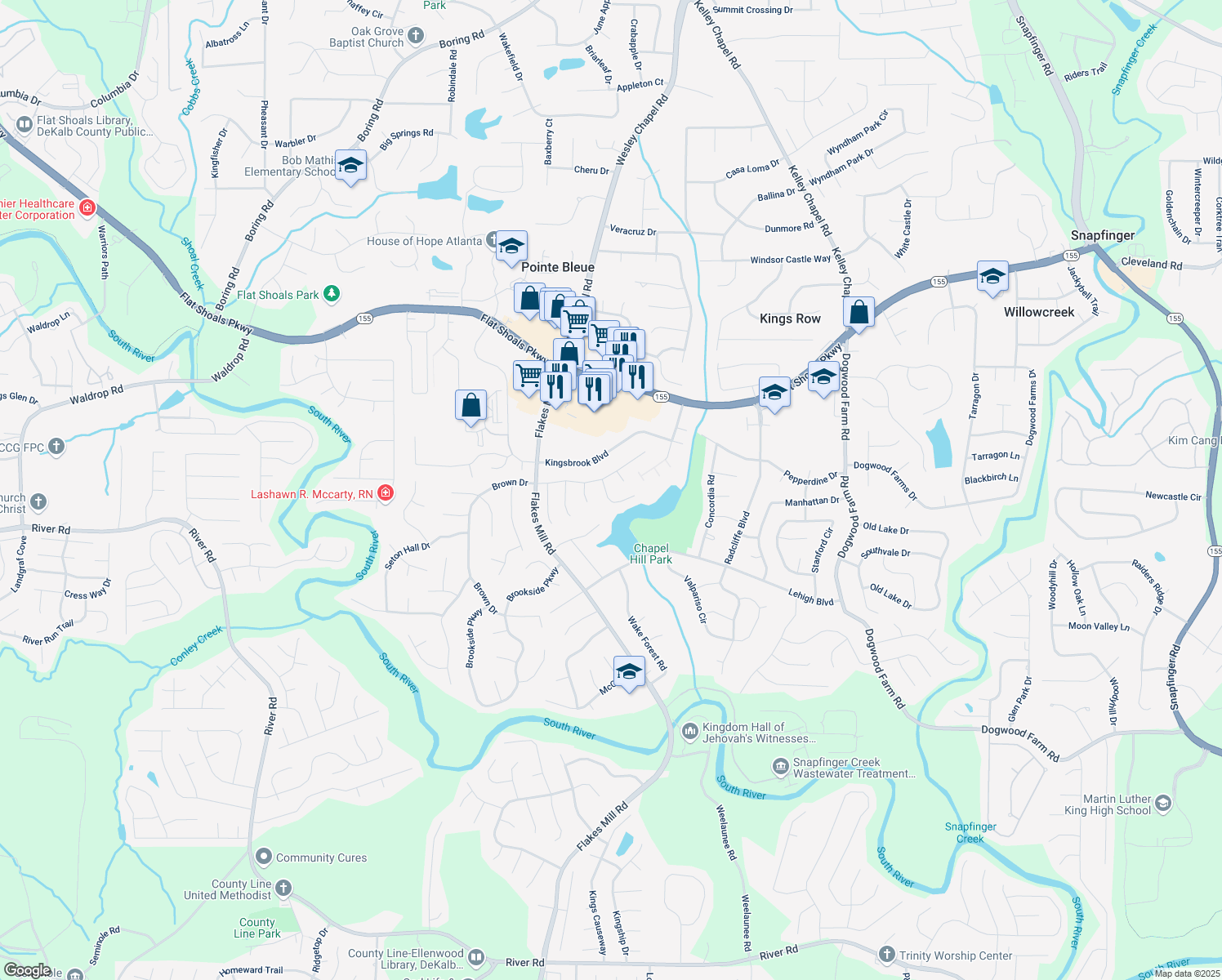 map of restaurants, bars, coffee shops, grocery stores, and more near 3640 Sapphire Court in Decatur