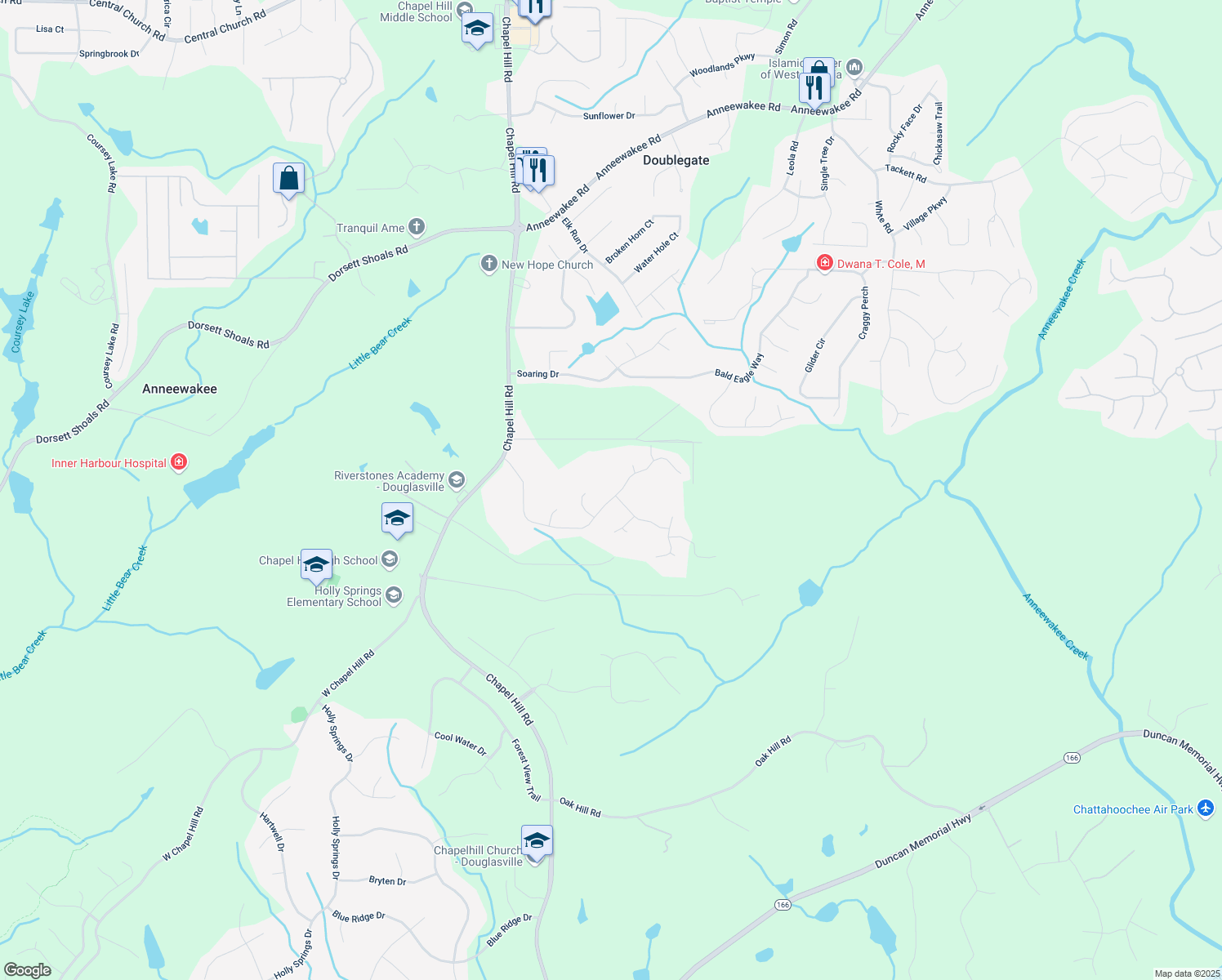 map of restaurants, bars, coffee shops, grocery stores, and more near 4200 Sterling Pointe Dr in Douglasville