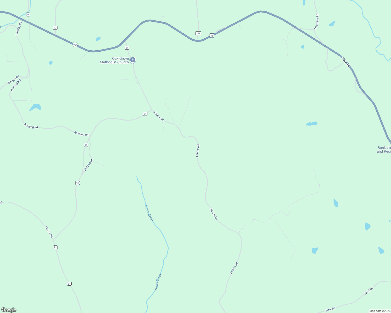 map of restaurants, bars, coffee shops, grocery stores, and more near 373 Adams Road in Bankston