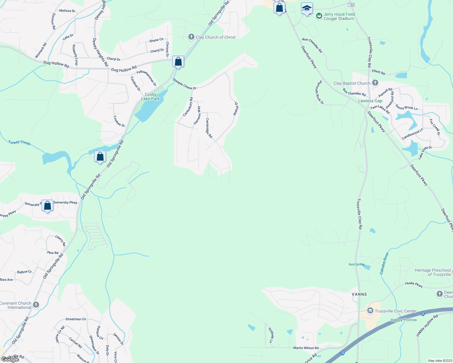 map of restaurants, bars, coffee shops, grocery stores, and more near 6341 Steeple Chase Drive in Pinson