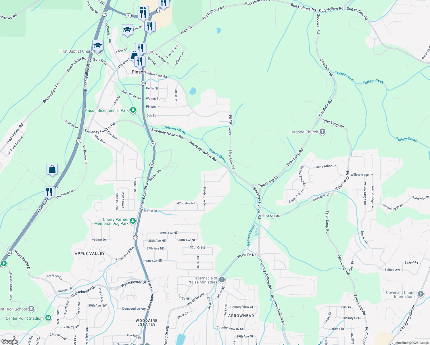 map of restaurants, bars, coffee shops, grocery stores, and more near 3112 Fieldstone Circle in Birmingham