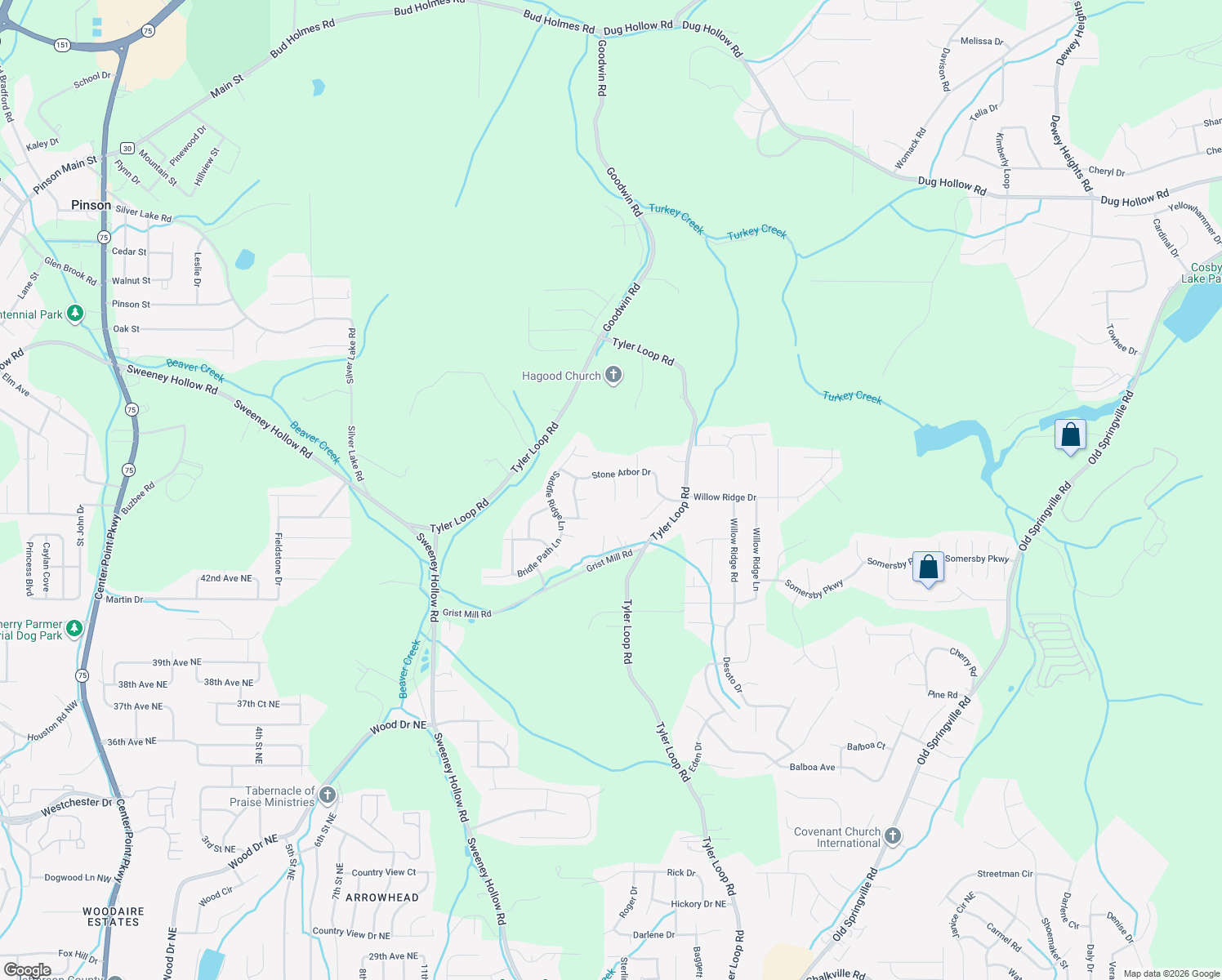 map of restaurants, bars, coffee shops, grocery stores, and more near 5812 Stonearbor Place in Pinson