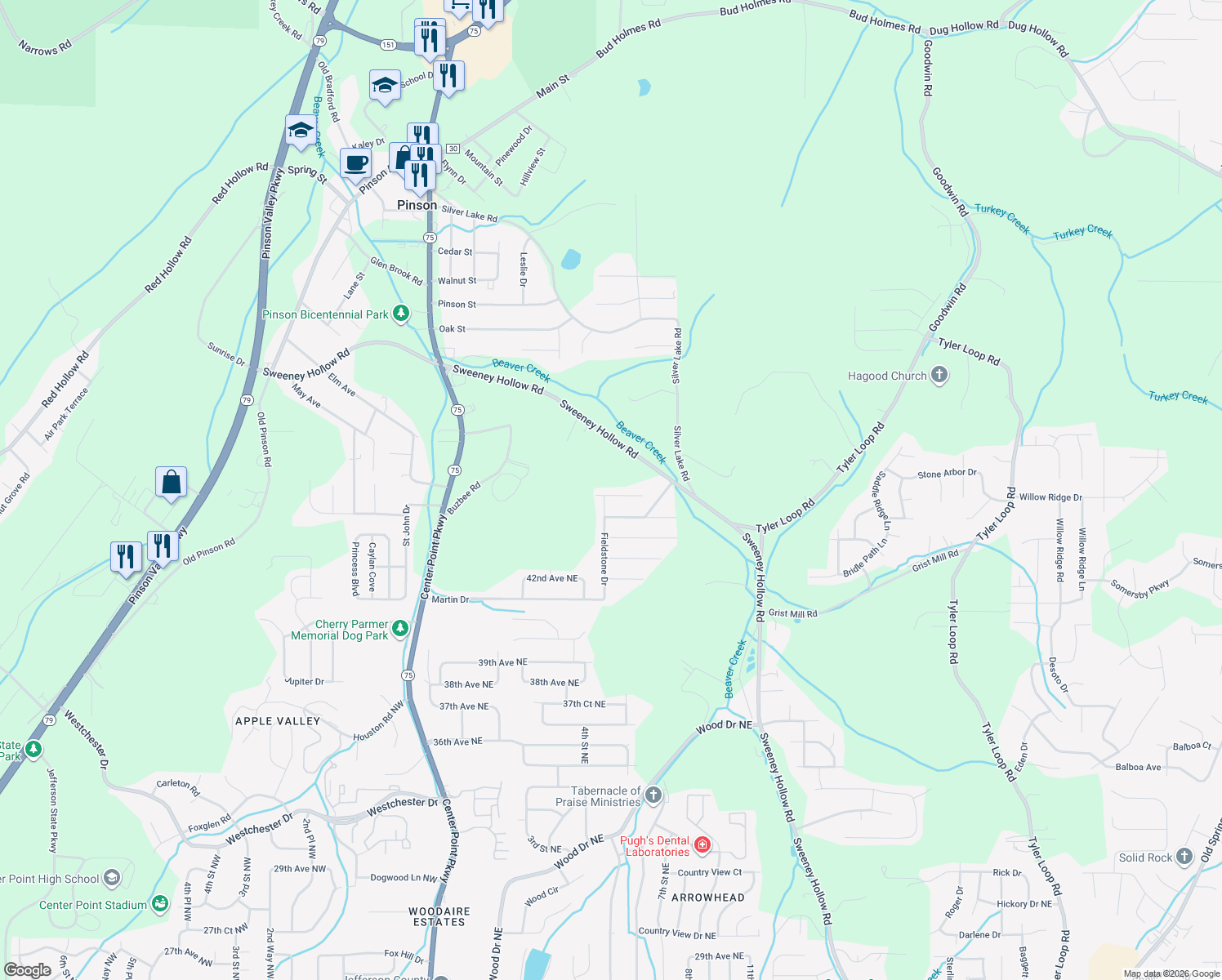 map of restaurants, bars, coffee shops, grocery stores, and more near 3132 Fieldstone Circle in Birmingham