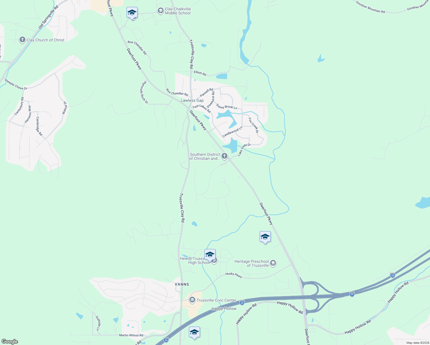 map of restaurants, bars, coffee shops, grocery stores, and more near 6441 Deerfoot Crossing Drive in Trussville