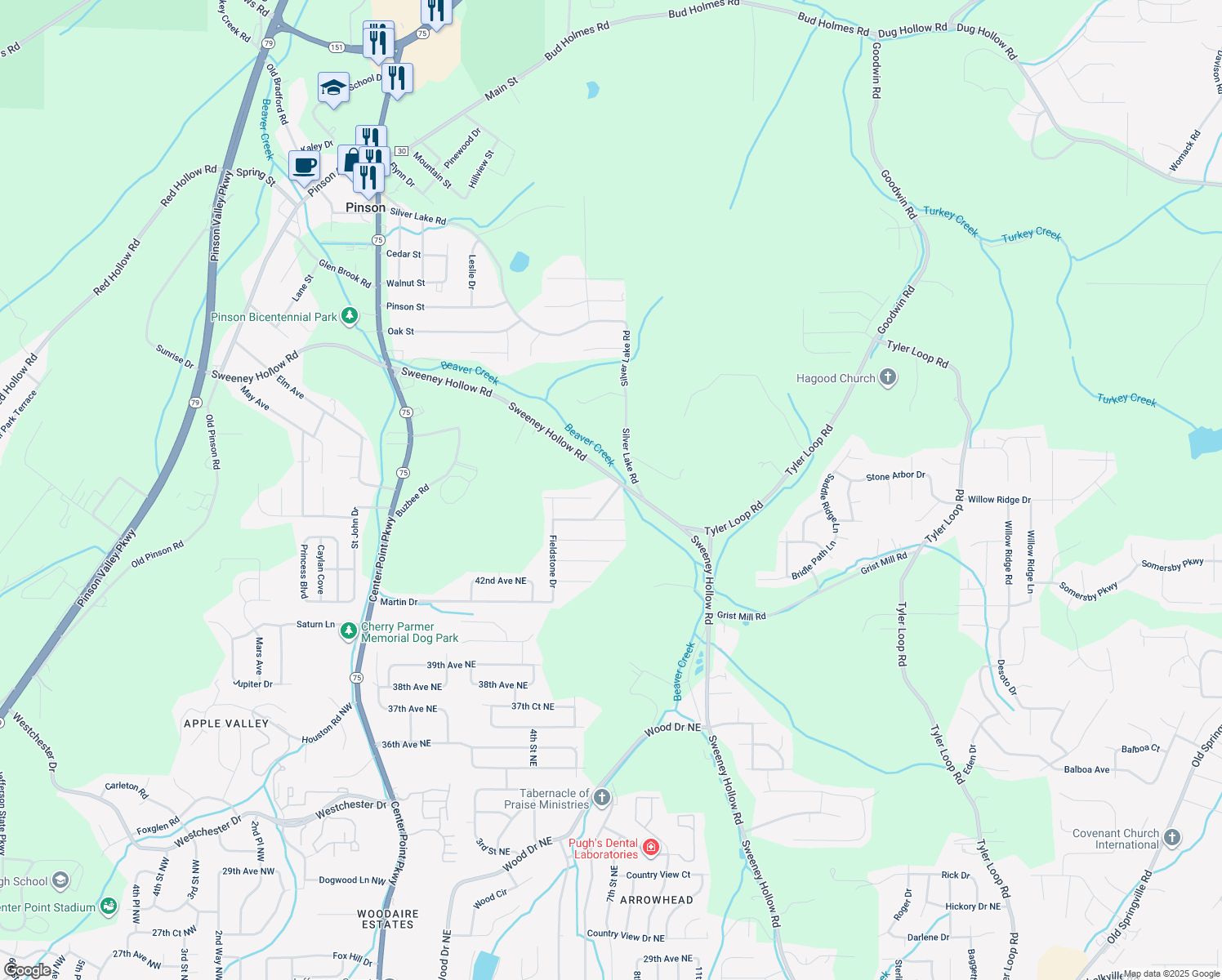 map of restaurants, bars, coffee shops, grocery stores, and more near 4246 Centerwood Drive in Birmingham