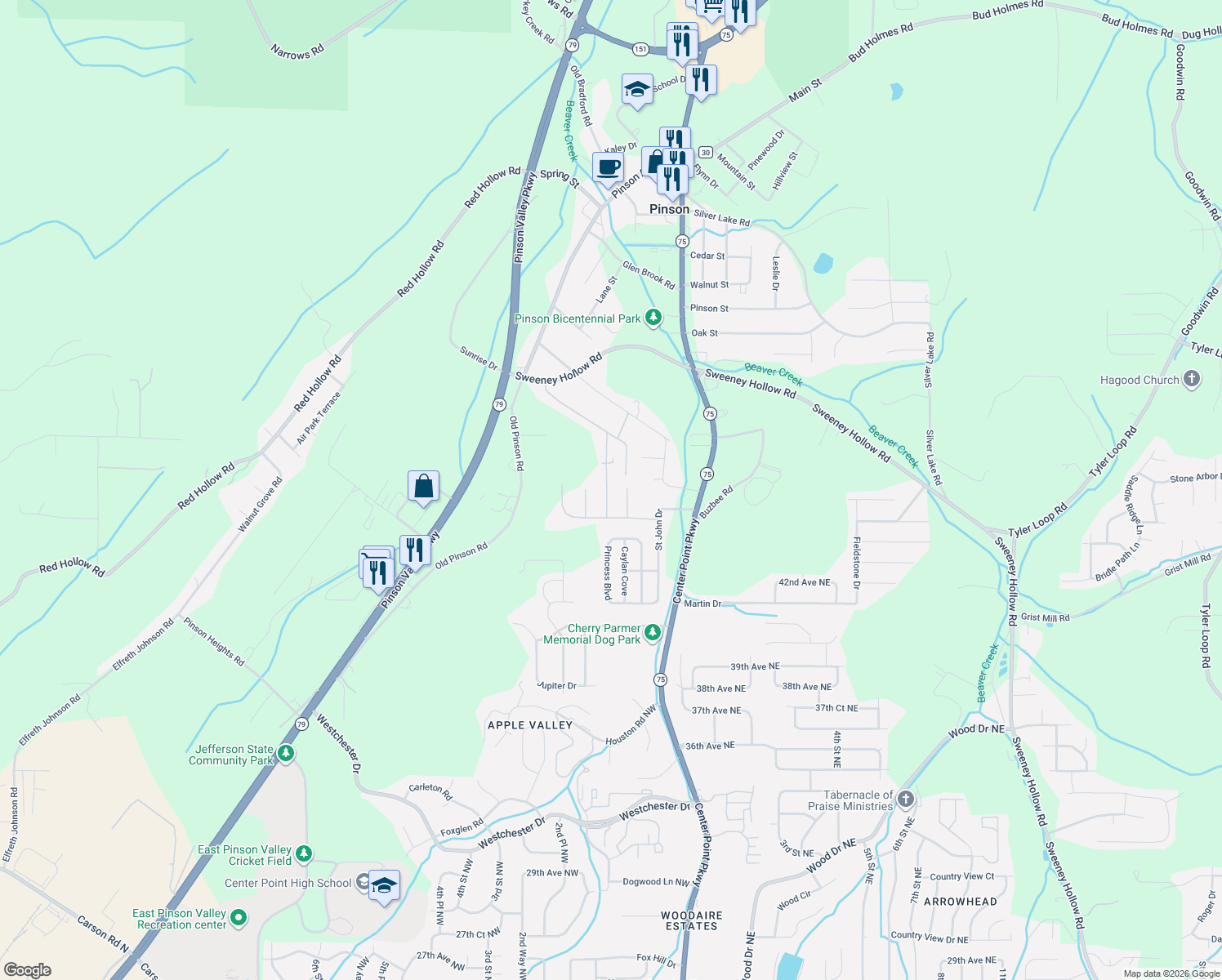 map of restaurants, bars, coffee shops, grocery stores, and more near 4019 Saint John Way in Birmingham