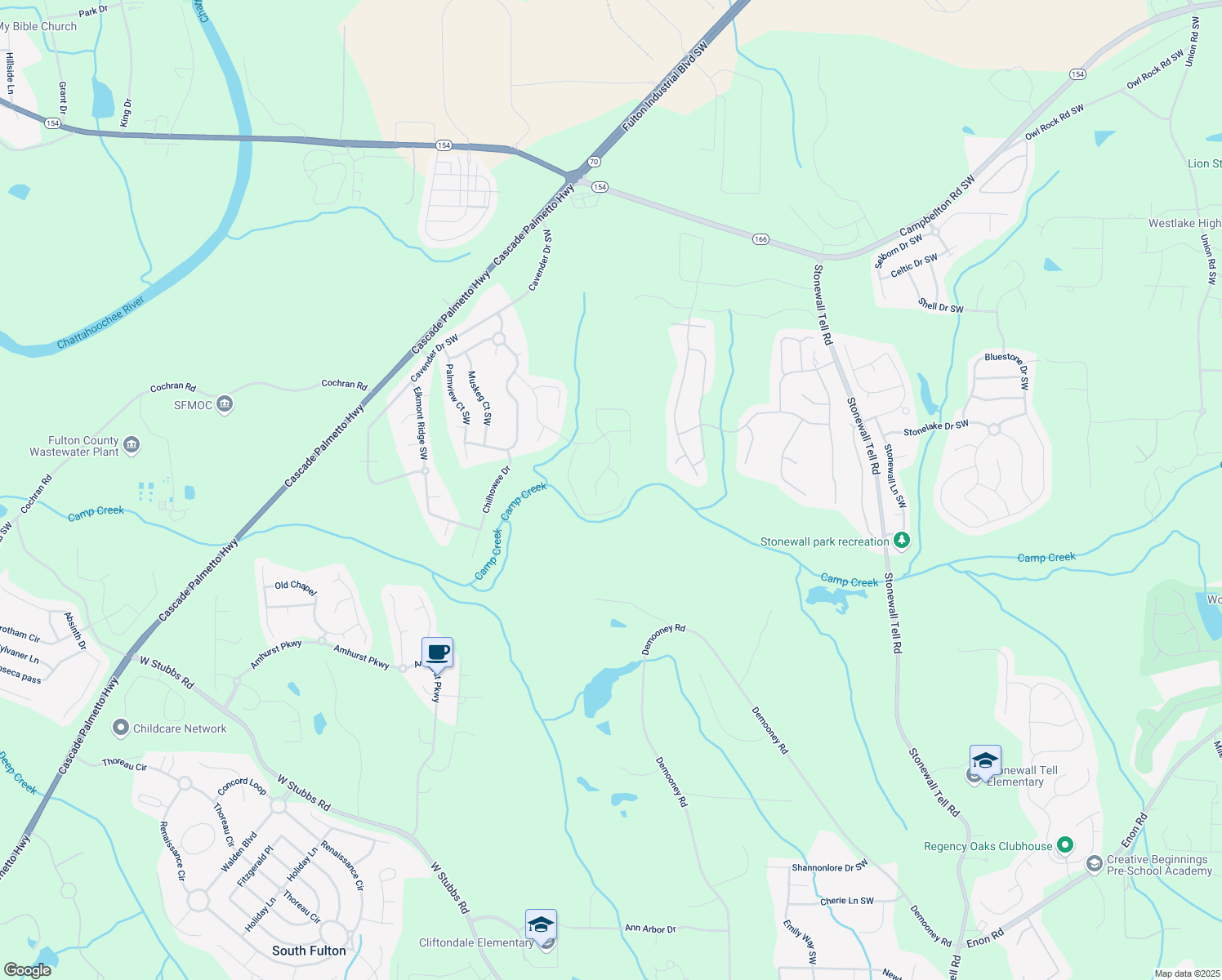 map of restaurants, bars, coffee shops, grocery stores, and more near 2810 Torunn Court in Atlanta