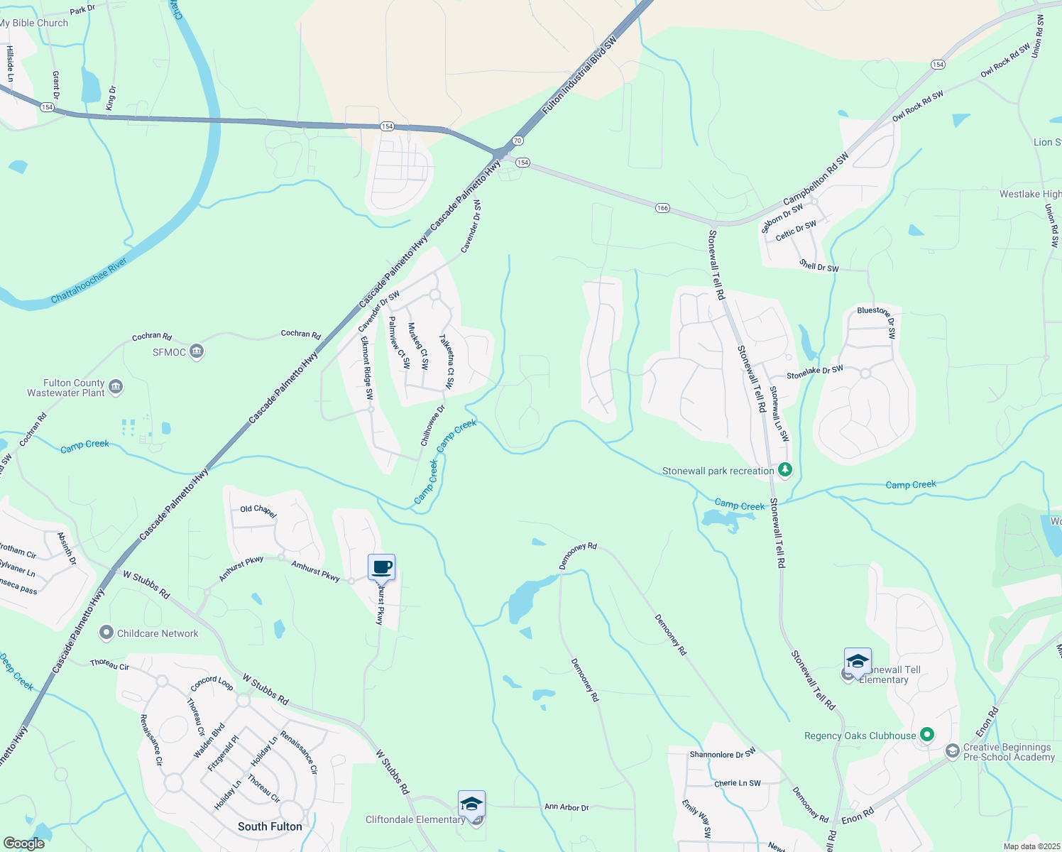 map of restaurants, bars, coffee shops, grocery stores, and more near 2810 Torunn Court in Atlanta
