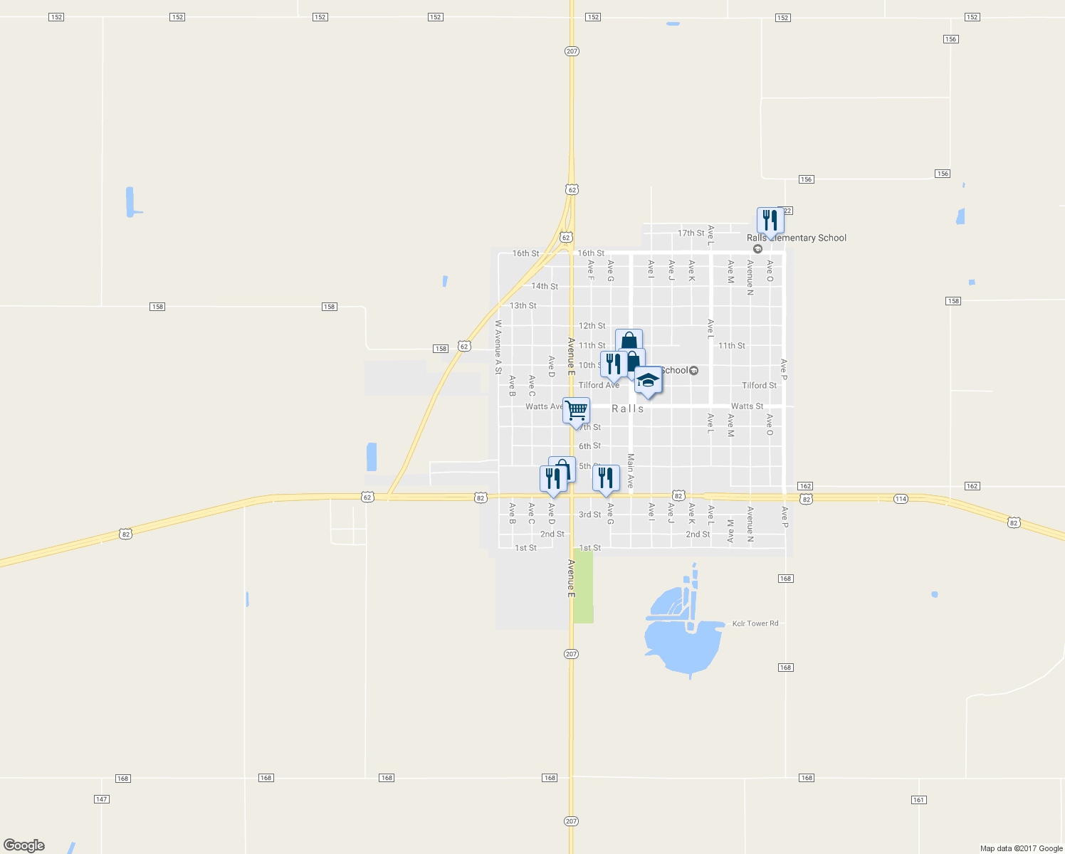 map of restaurants, bars, coffee shops, grocery stores, and more near 300 7th Street in Ralls