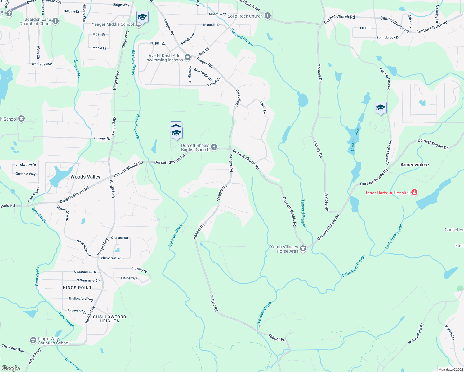 map of restaurants, bars, coffee shops, grocery stores, and more near 5623 Yeager Ridge Drive in Douglasville