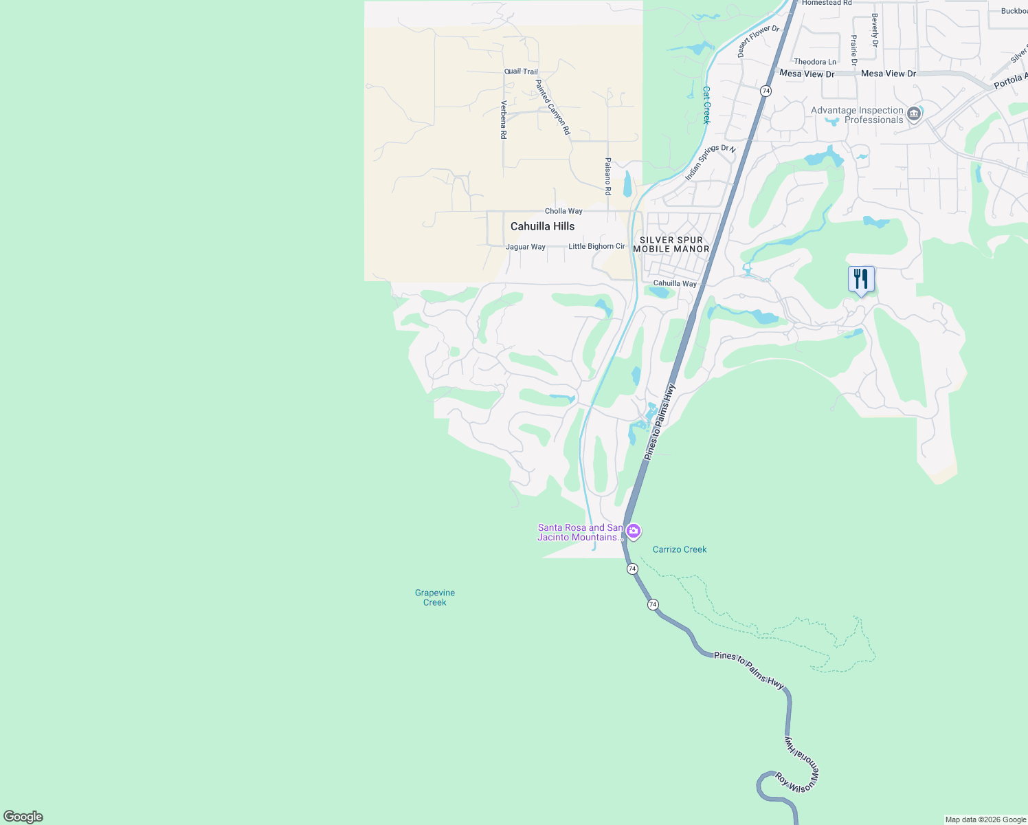 map of restaurants, bars, coffee shops, grocery stores, and more near 148 Wanish Place in Palm Desert