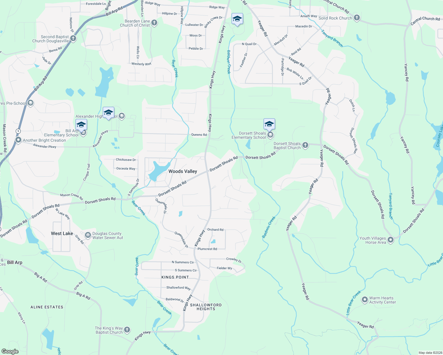 map of restaurants, bars, coffee shops, grocery stores, and more near 6021 Crossbow Ln in Douglasville