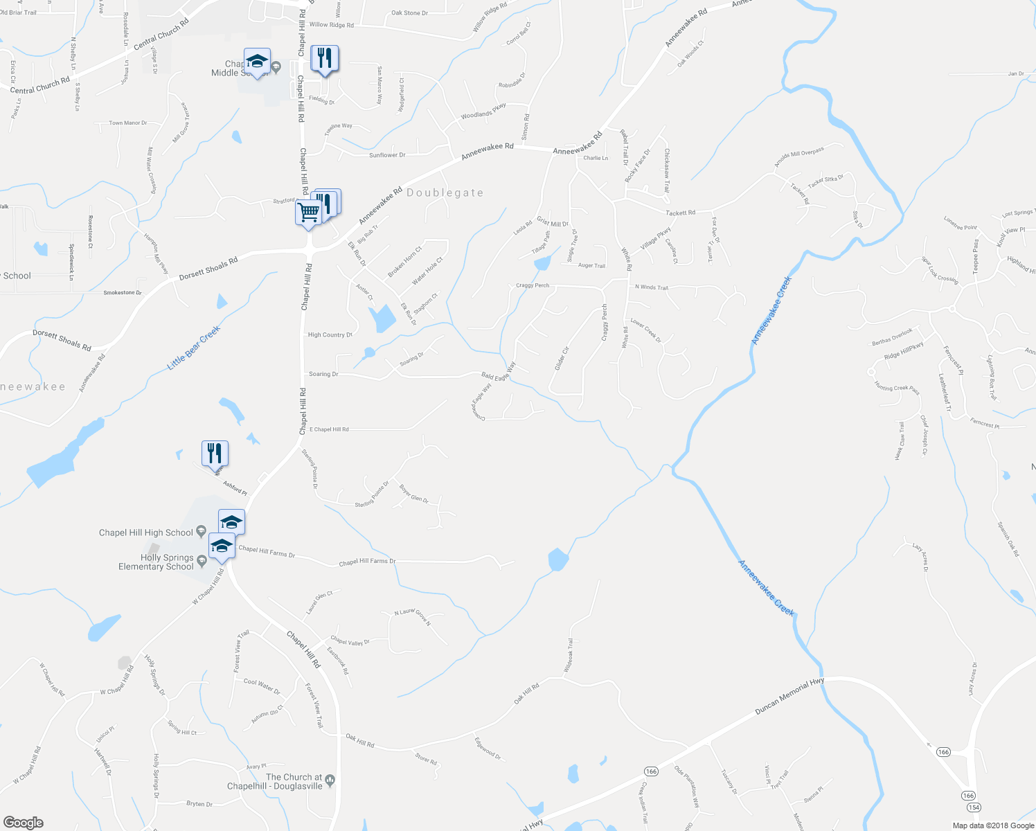 map of restaurants, bars, coffee shops, grocery stores, and more near 3820 Crowned Eagle Way in Douglasville