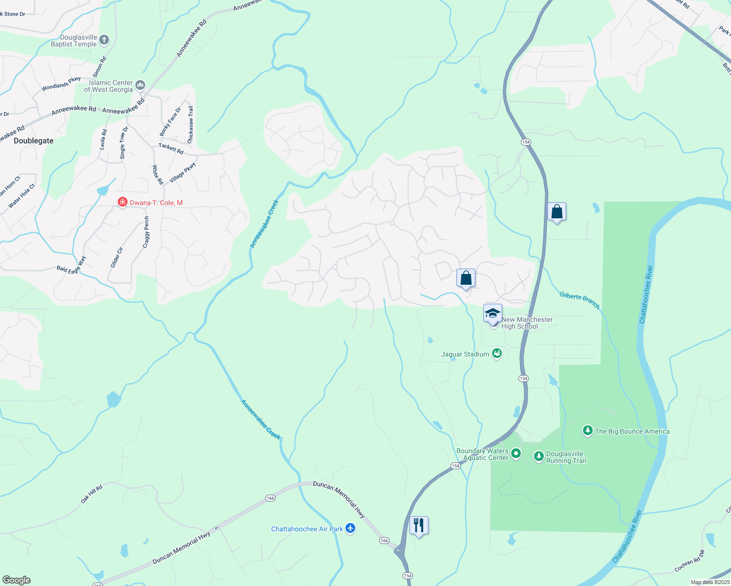 map of restaurants, bars, coffee shops, grocery stores, and more near 3308 Hunting Creek Pass in Douglasville