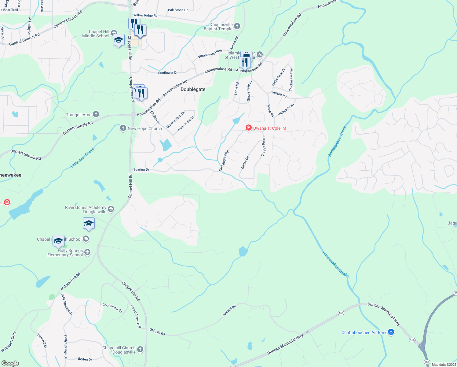 map of restaurants, bars, coffee shops, grocery stores, and more near 4625 Thermal Court in Douglasville