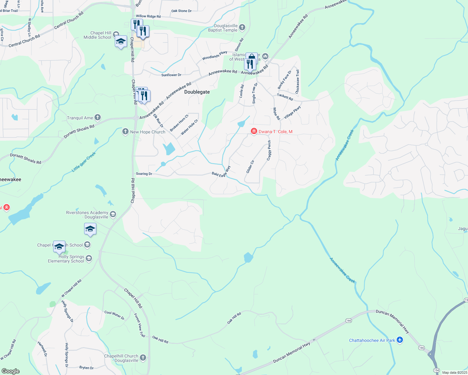 map of restaurants, bars, coffee shops, grocery stores, and more near 4625 Thermal Court in Douglasville